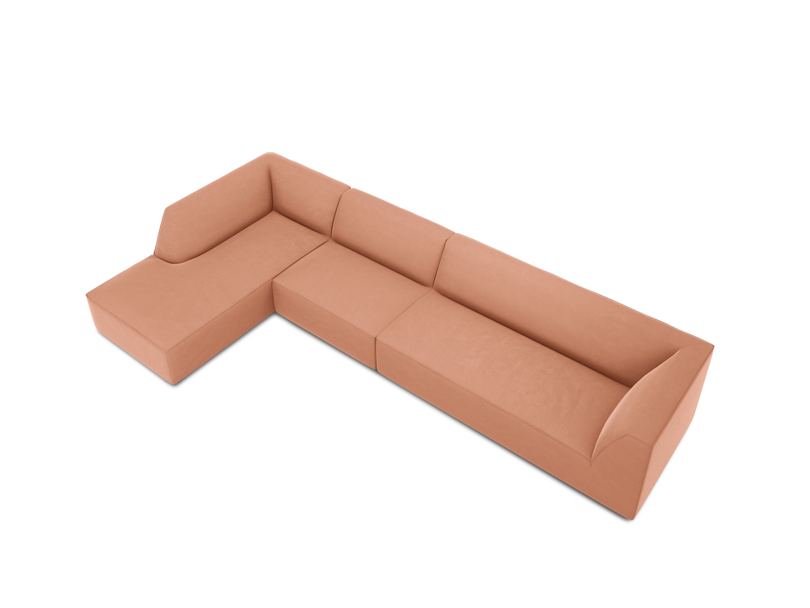 Velvet Modular Left Corner Sofa, "Ruby", 5 Seats, 366x180x69