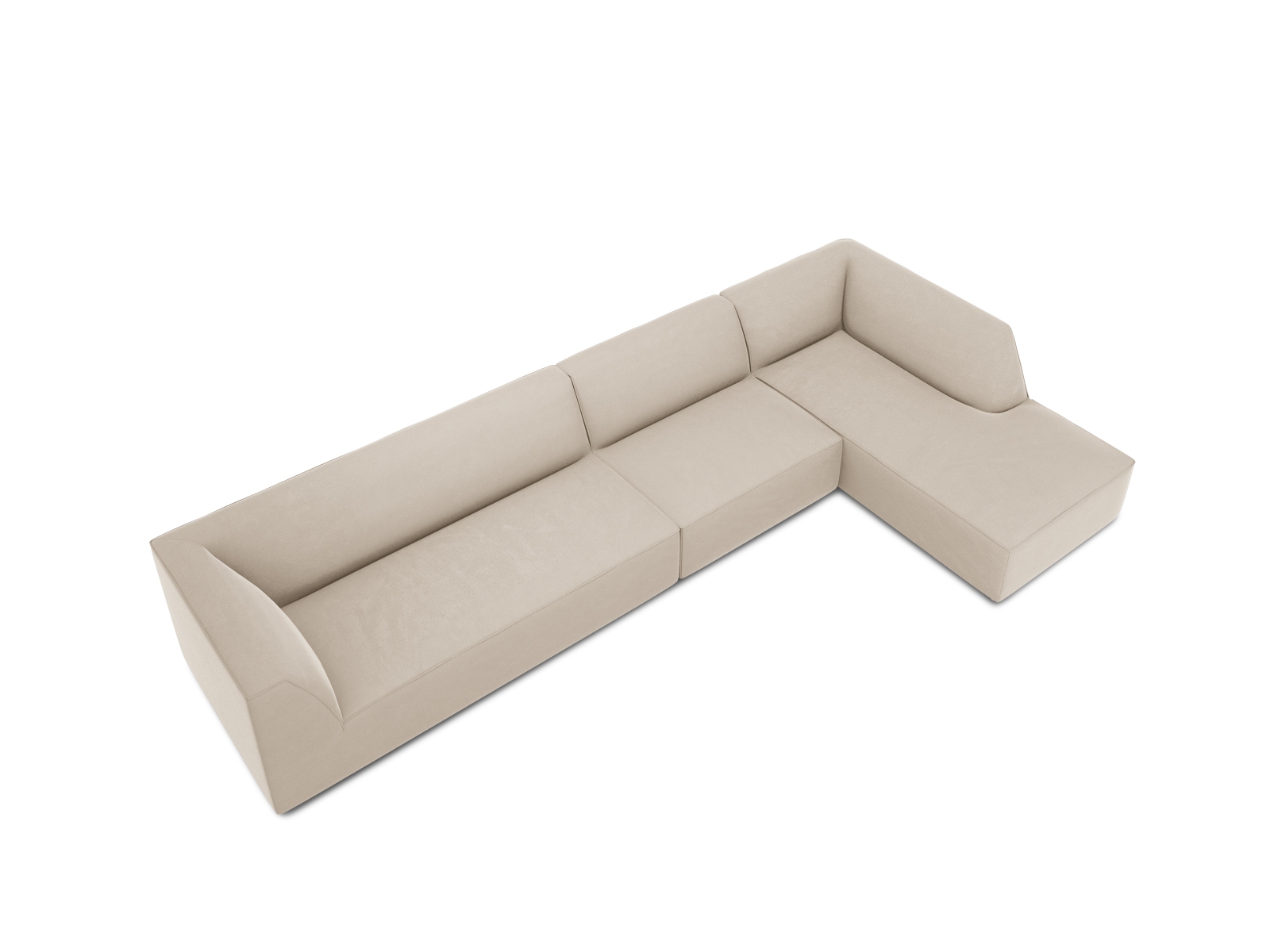 Velvet Modular Right Corner Sofa, "Ruby", 5 Seats, 366x180x69
