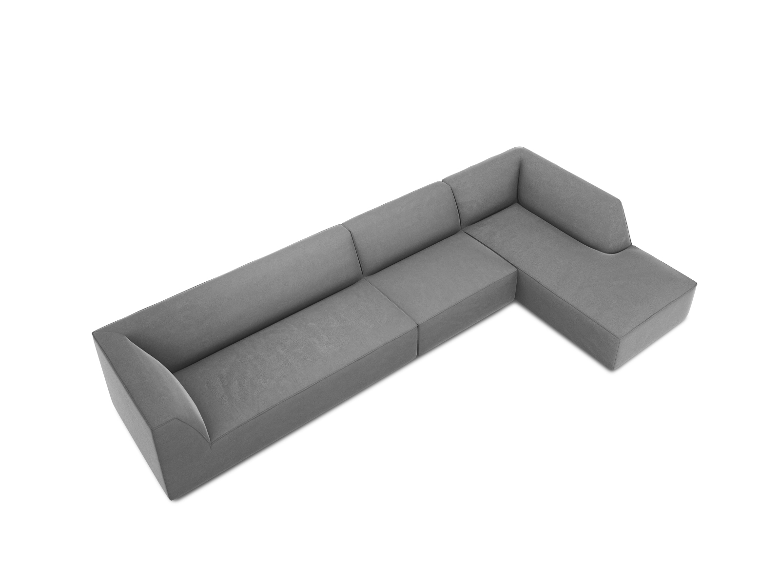 Velvet Modular Right Corner Sofa, "Ruby", 5 Seats, 366x180x69