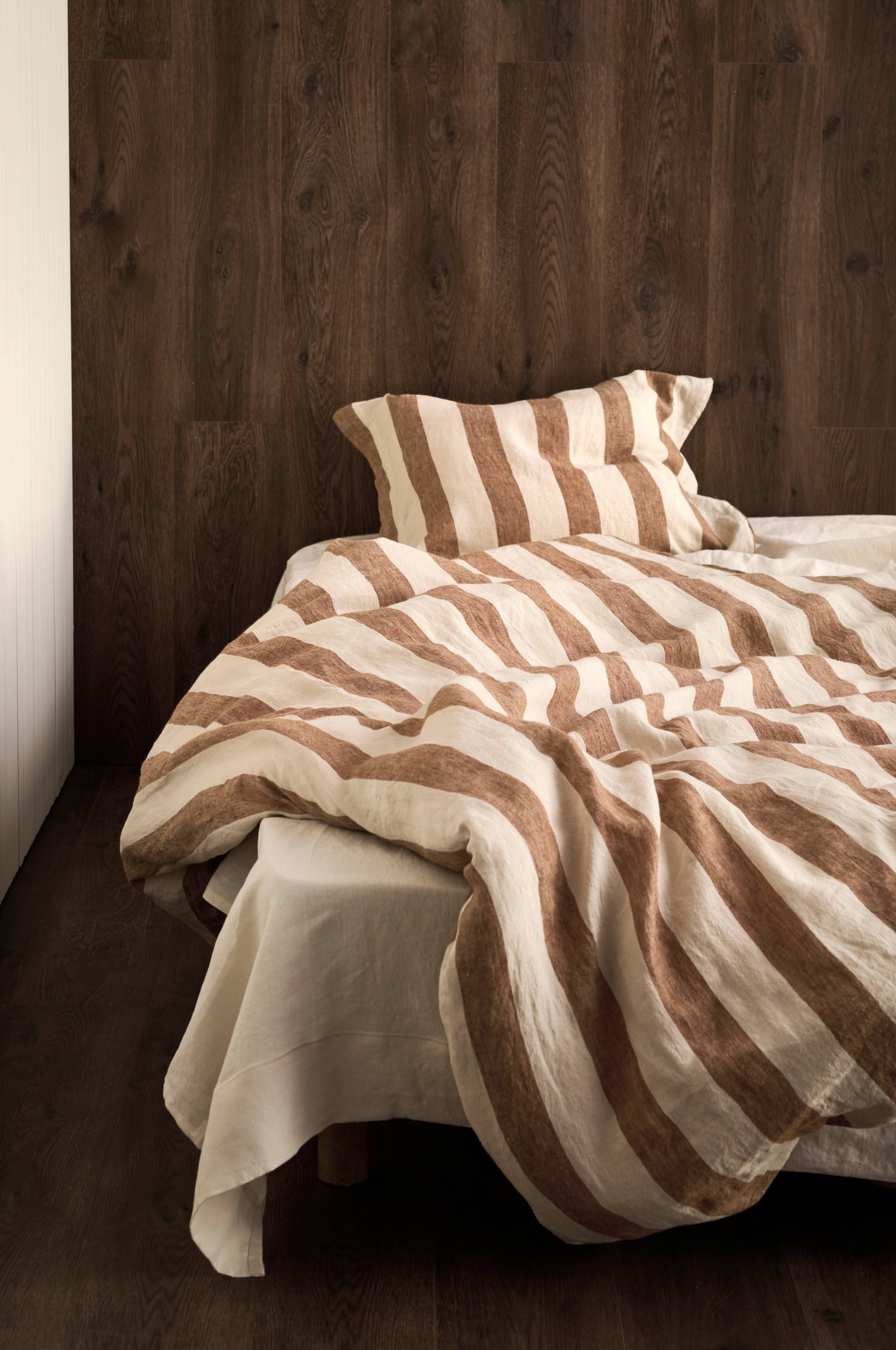 Sengesett Candice Block Stripe i vasket lin, 2 deler