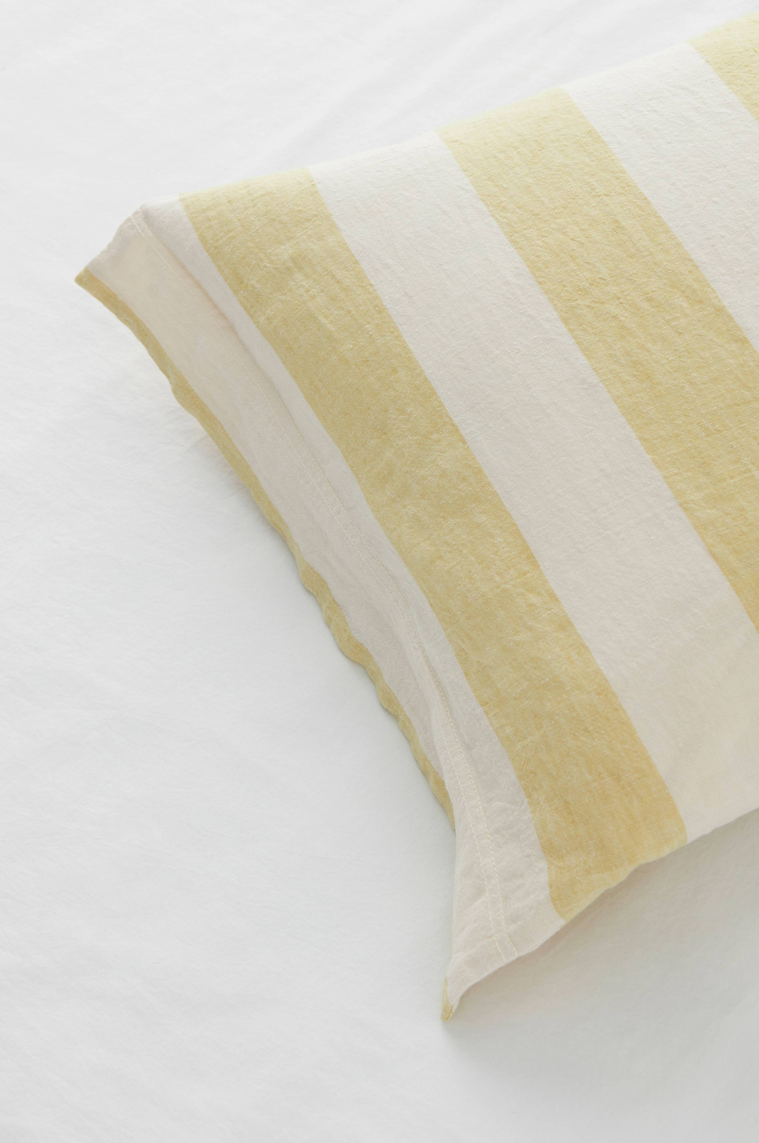 Sengesett Candice Block Stripe i vasket lin, 2 deler