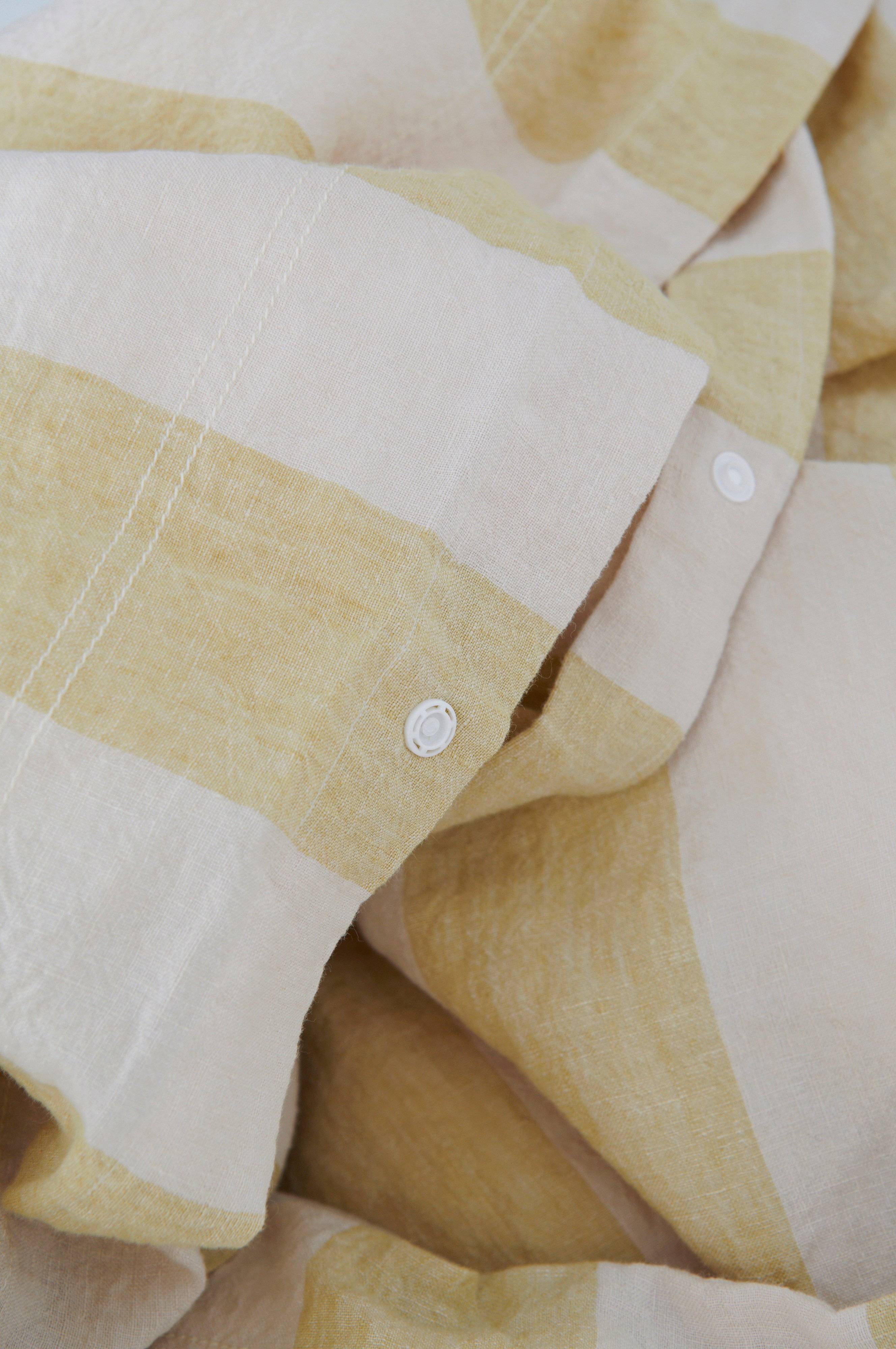 Sengesett Candice Block Stripe i vasket lin, 2 deler