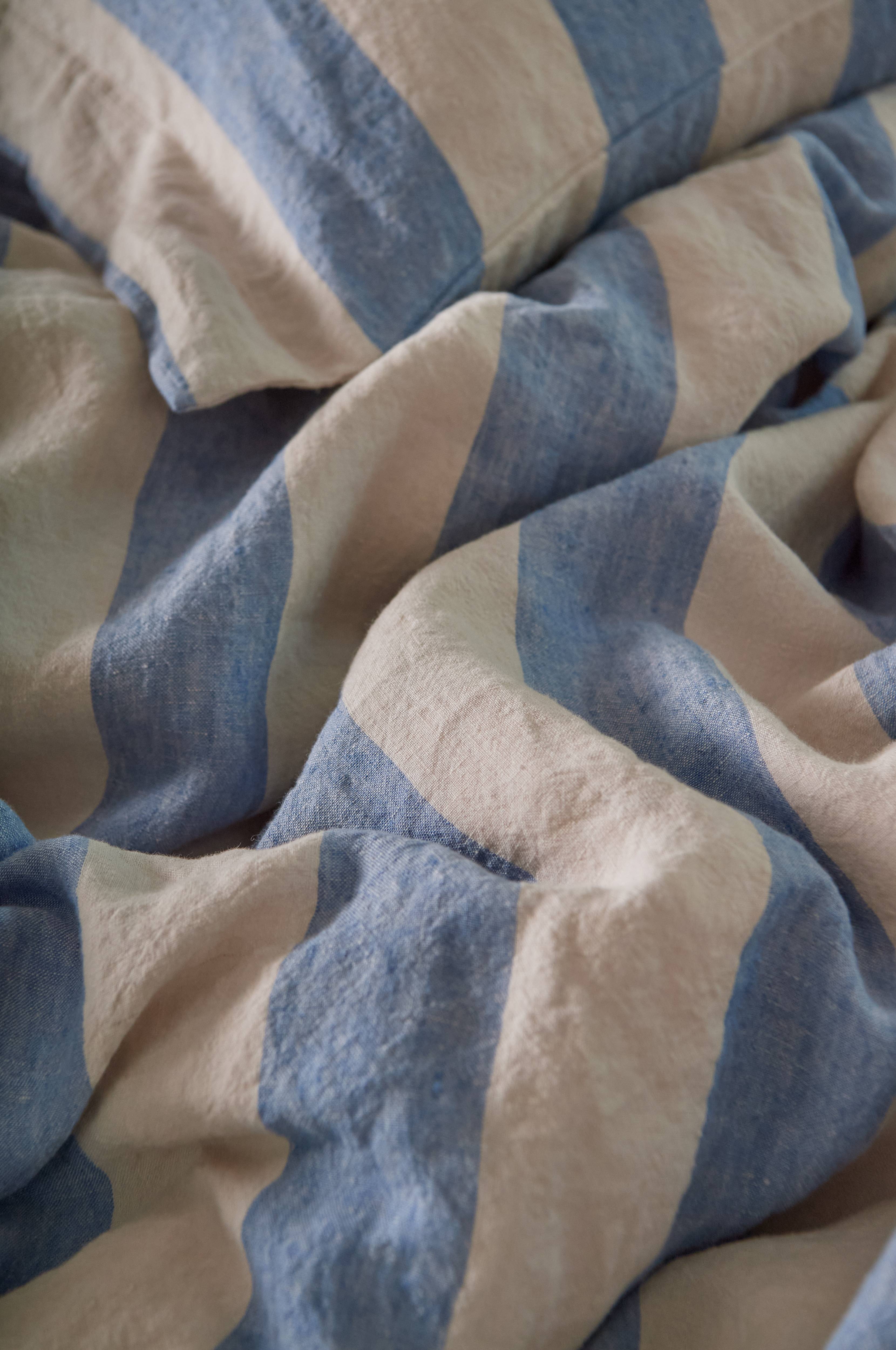 Sengesett Candice Block Stripe i vasket lin, 2 deler