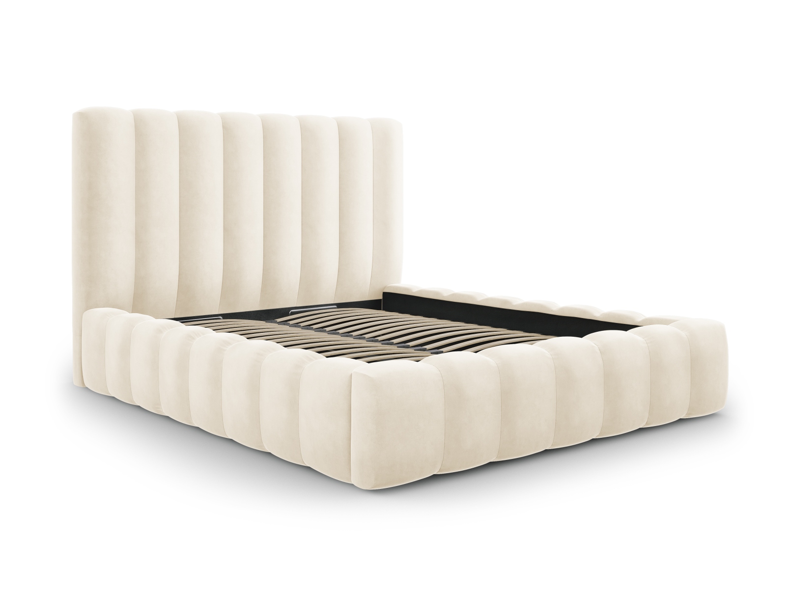 Velvet Storage Bed With Headboard, "Kelp", 165x230x125