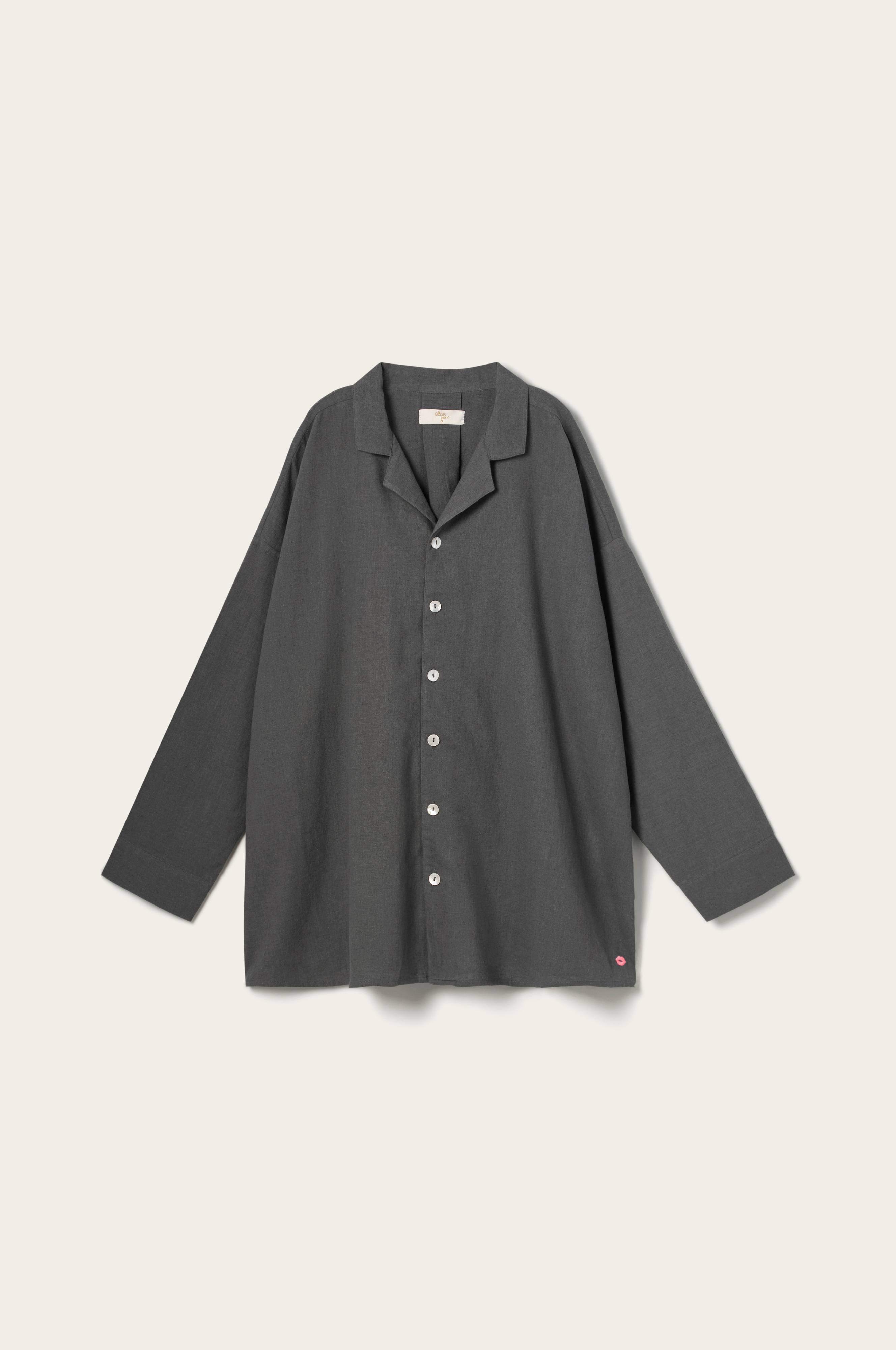 Pysjamasskjorte Long Sleeve Shirt Elly i resirkulert halvlinne