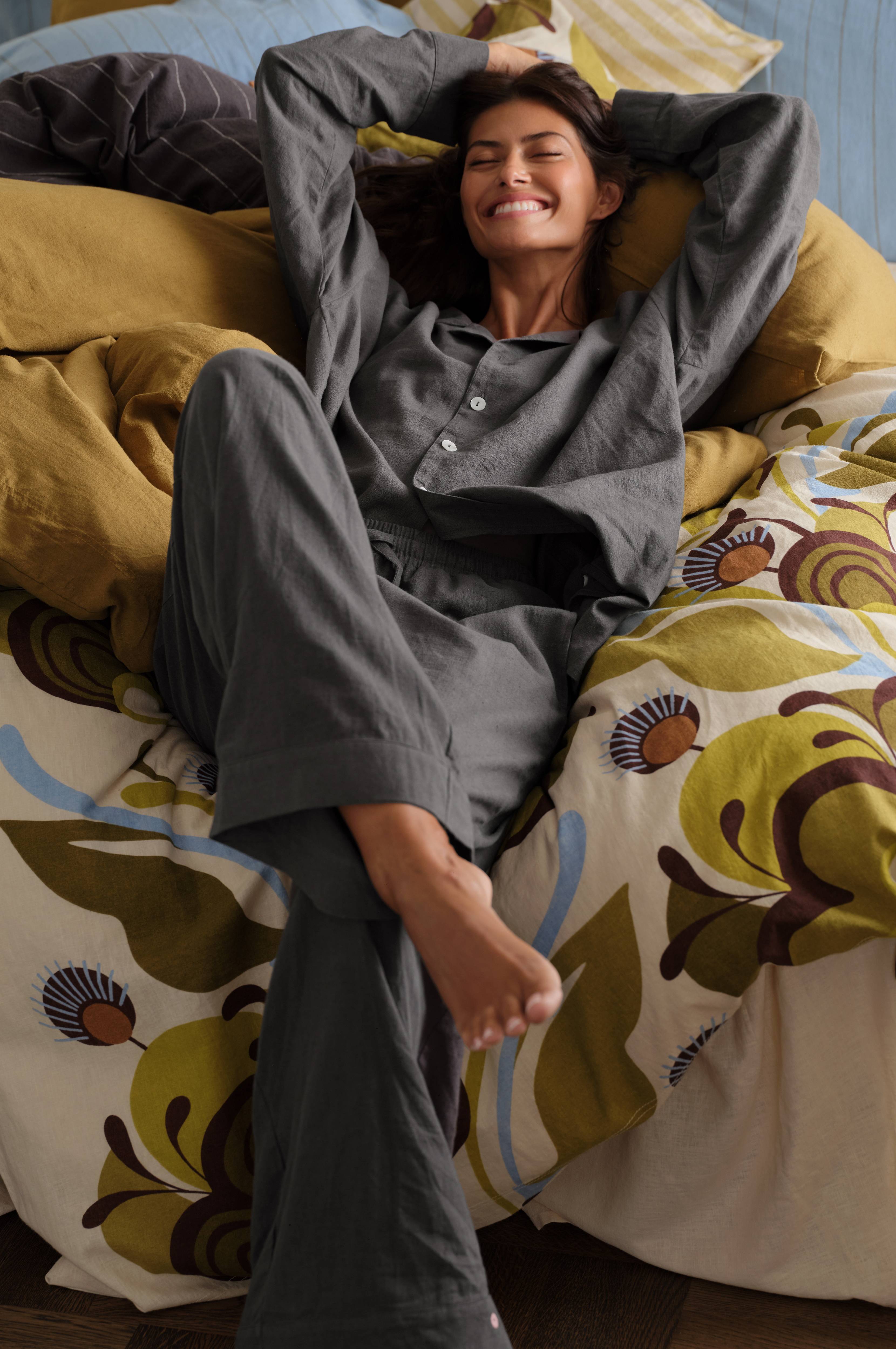 Pysjamasskjorte Long Sleeve Shirt Elly i resirkulert halvlinne