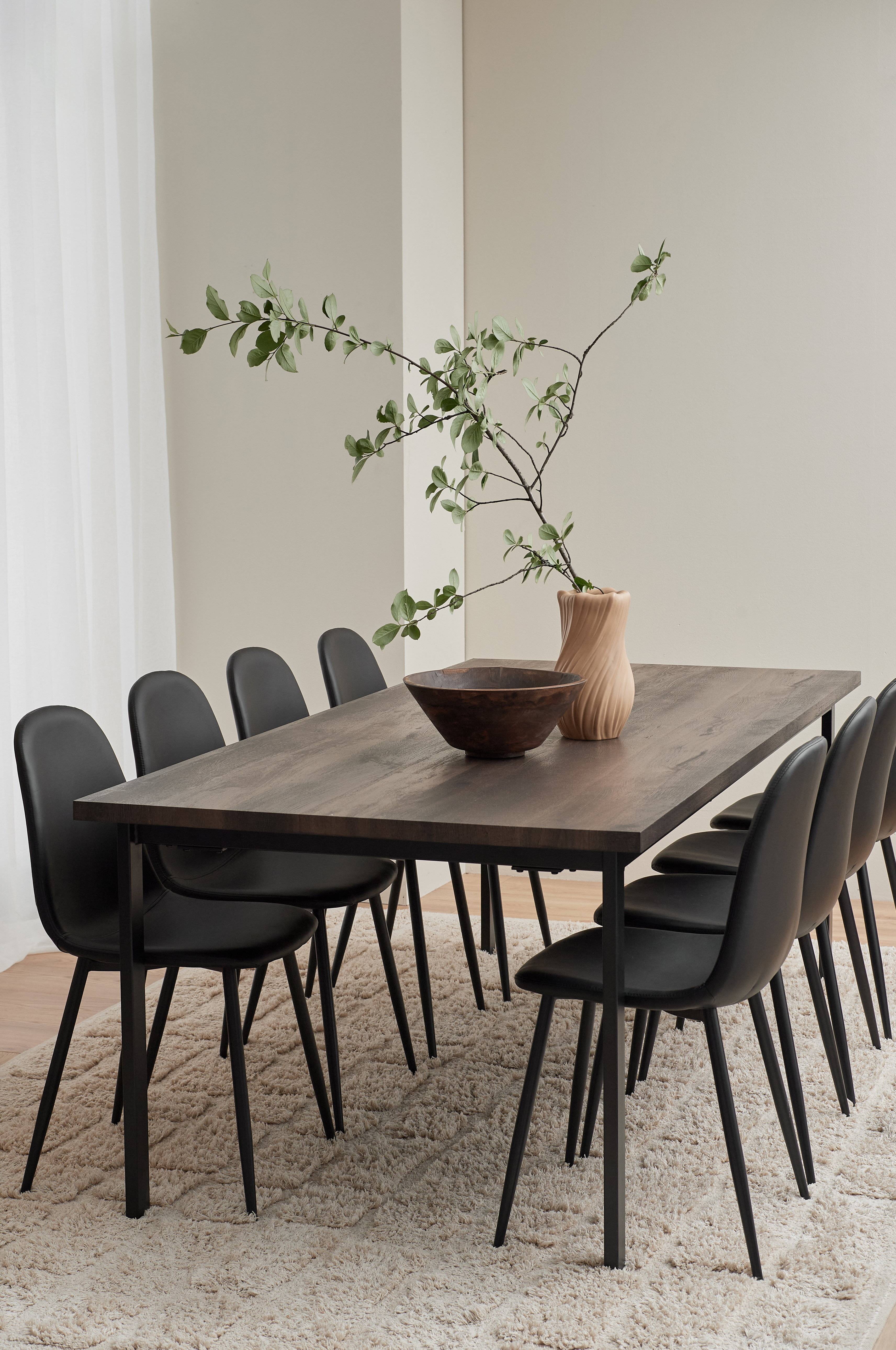 Spisegruppe Ritha med bord 220x100 cm + 8 stoler imitert skinn