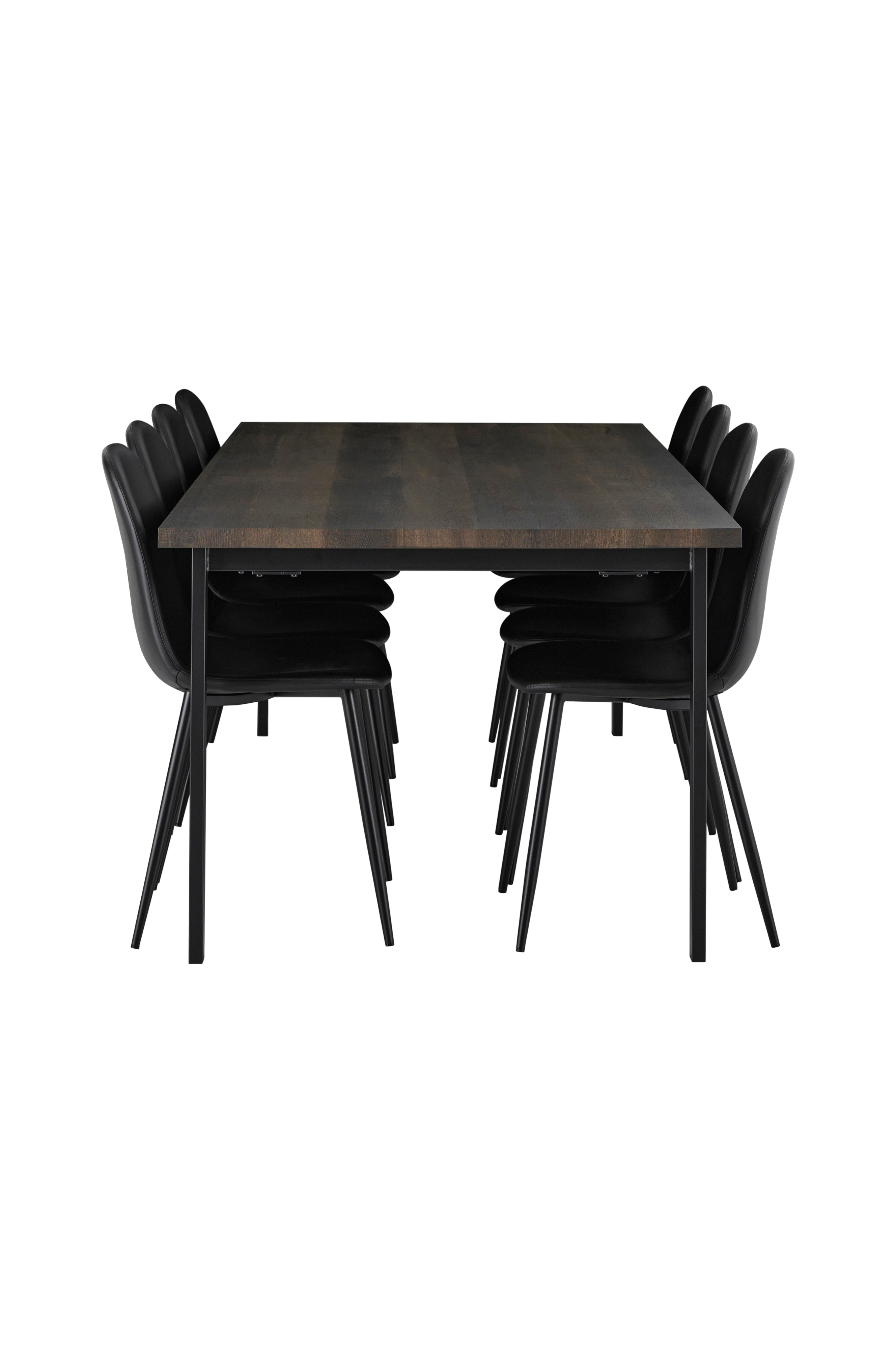 Spisegruppe Ritha med bord 220x100 cm + 8 stoler imitert skinn