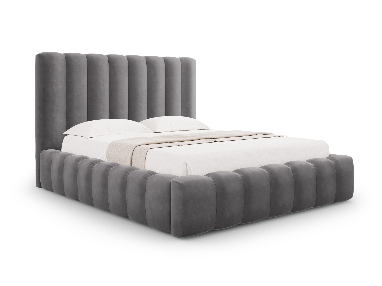 Velvet Storage Bed With Headboard, "Kelp", 165x230x125