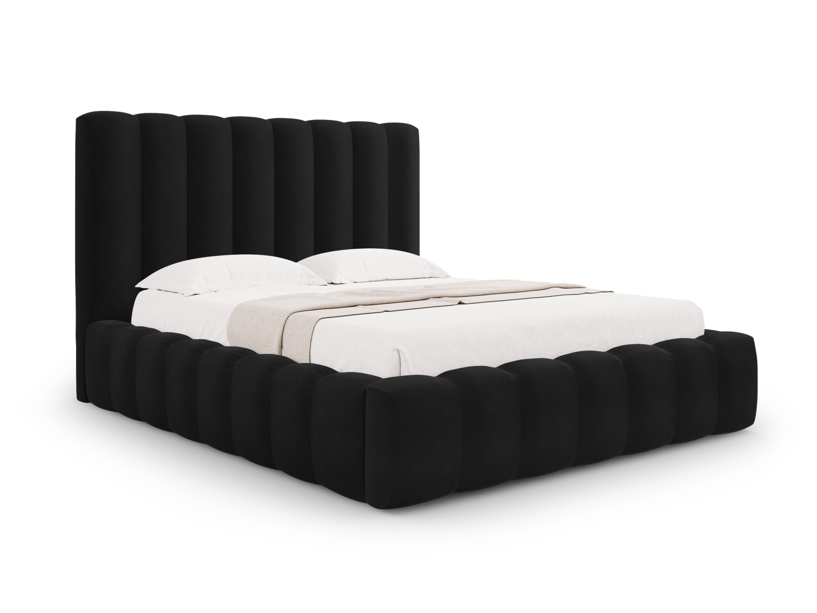 Velvet Storage Bed With Headboard, "Kelp", 165x230x125