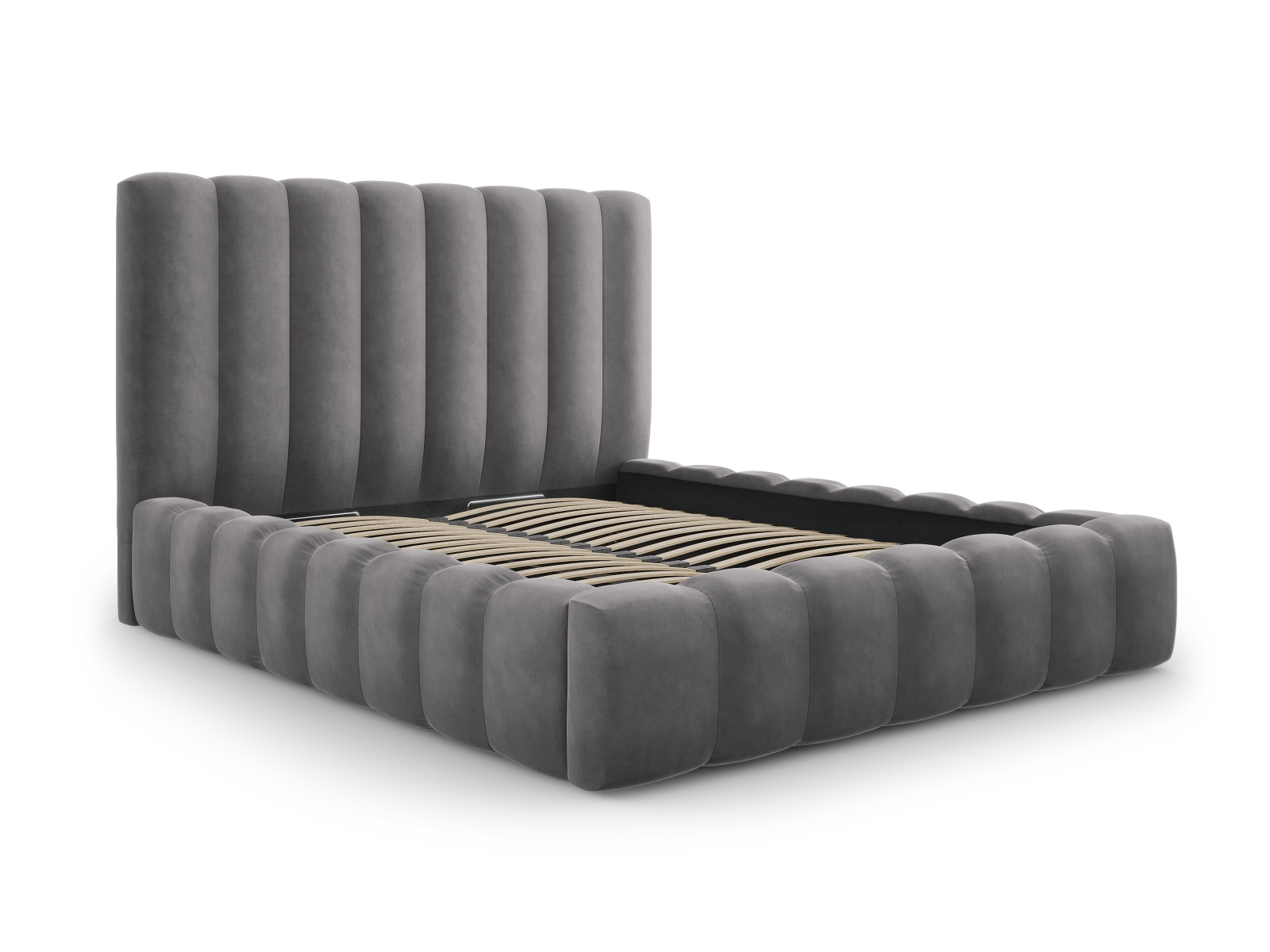 Velvet Storage Bed With Headboard, "Kelp", 165x230x125