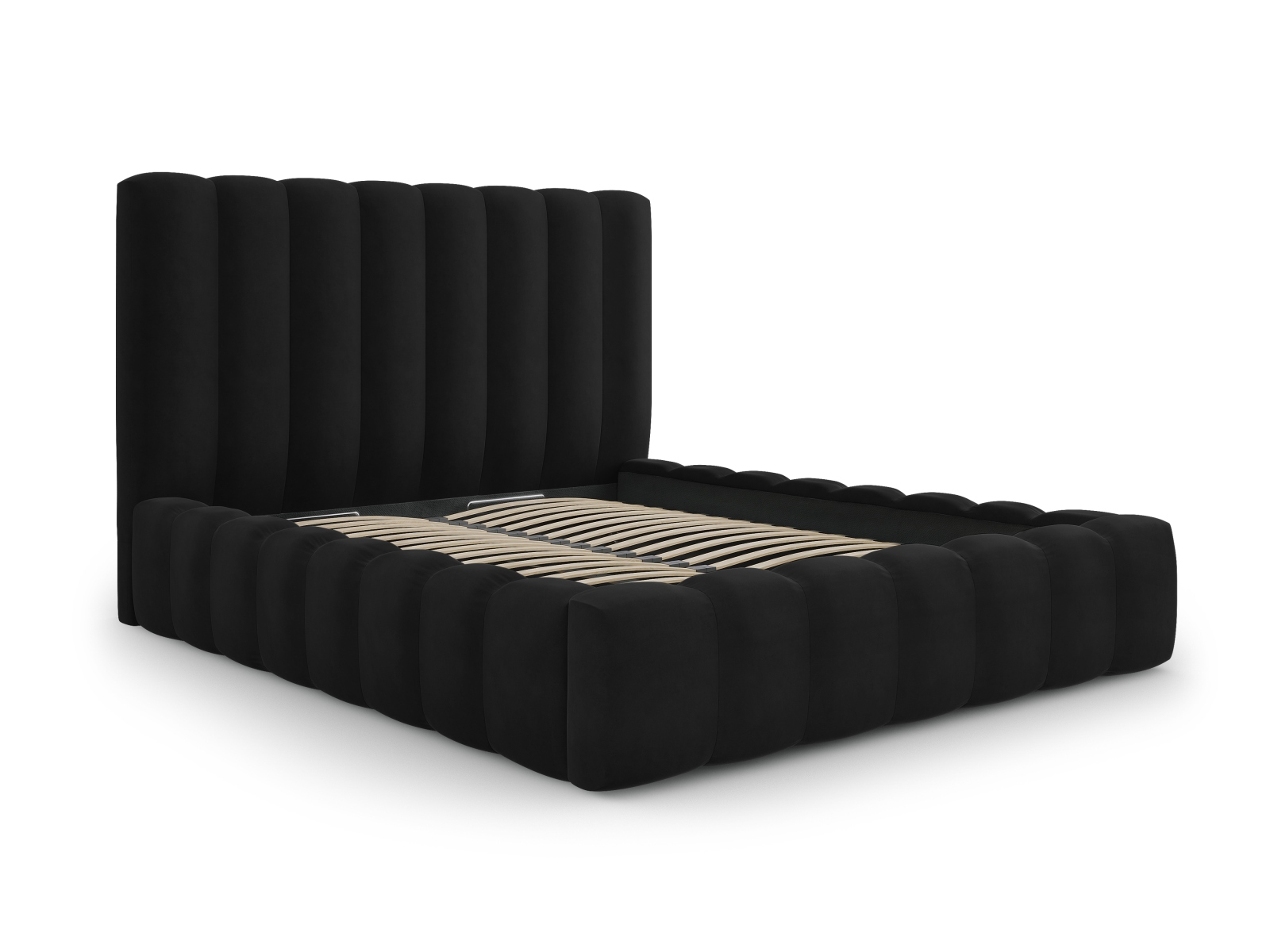 Velvet Storage Bed With Headboard, "Kelp", 165x230x125