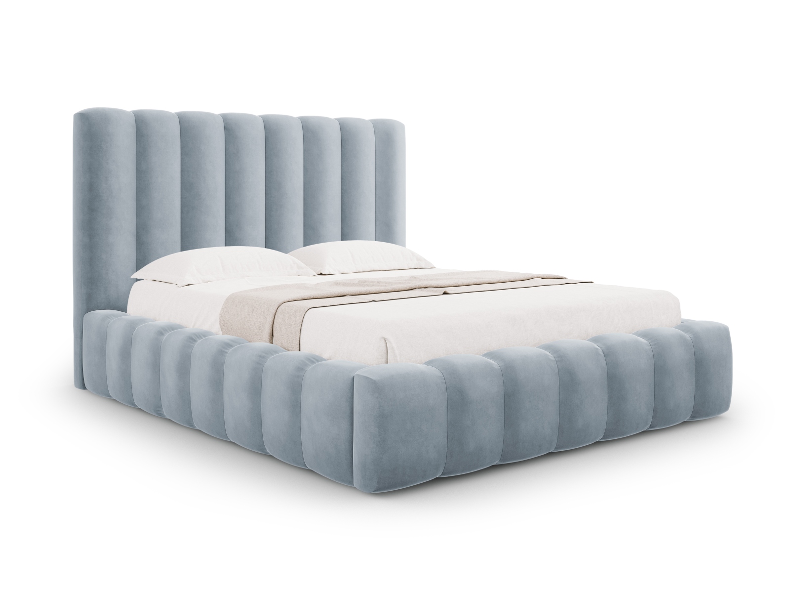 Velvet Storage Bed With Headboard, "Kelp", 185x230x125