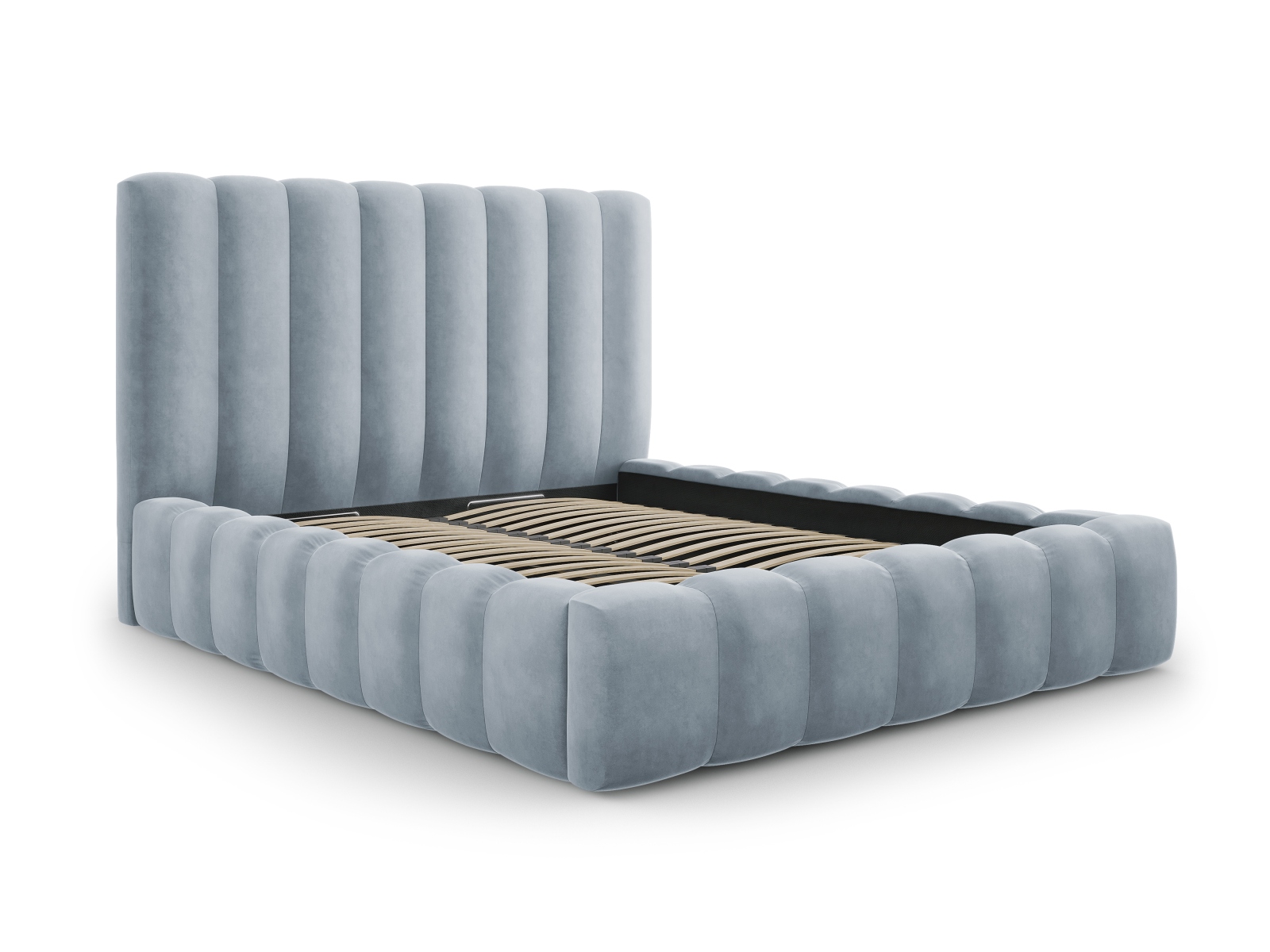 Velvet Storage Bed With Headboard, "Kelp", 185x230x125