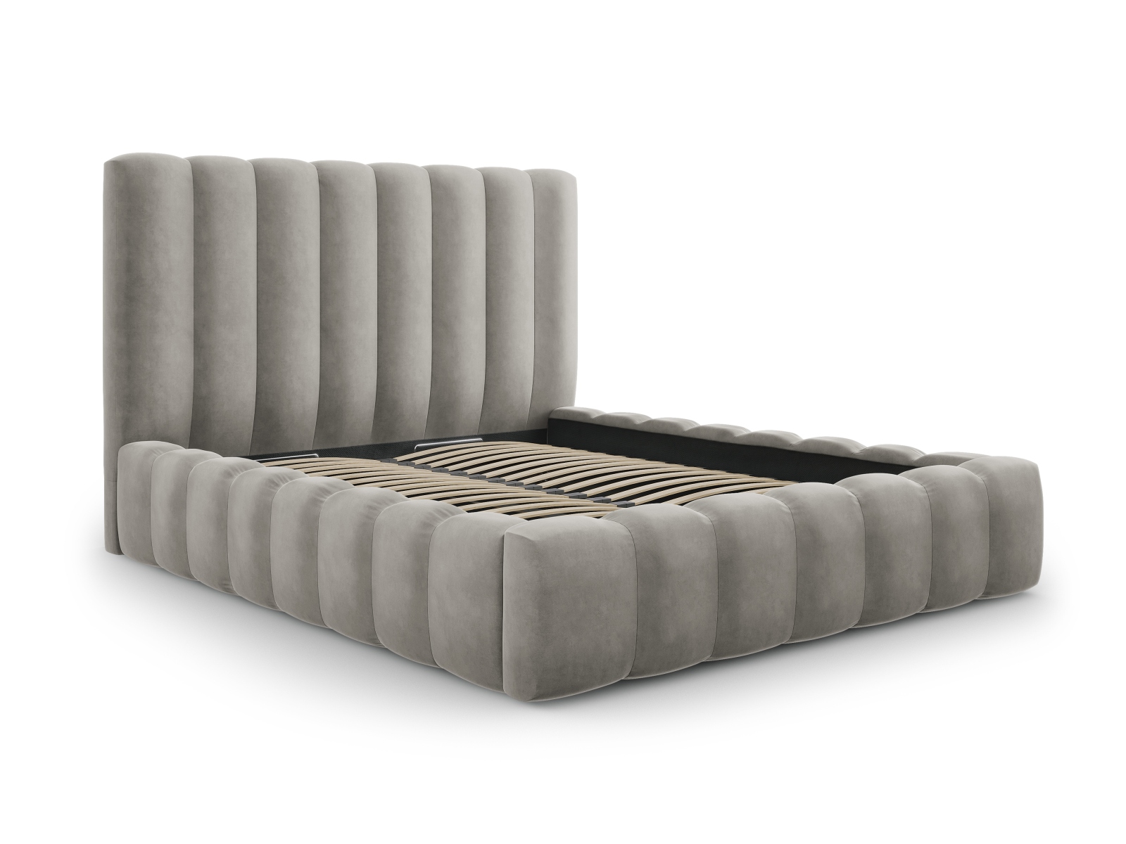 Velvet Storage Bed With Headboard, "Kelp", 205x230x125