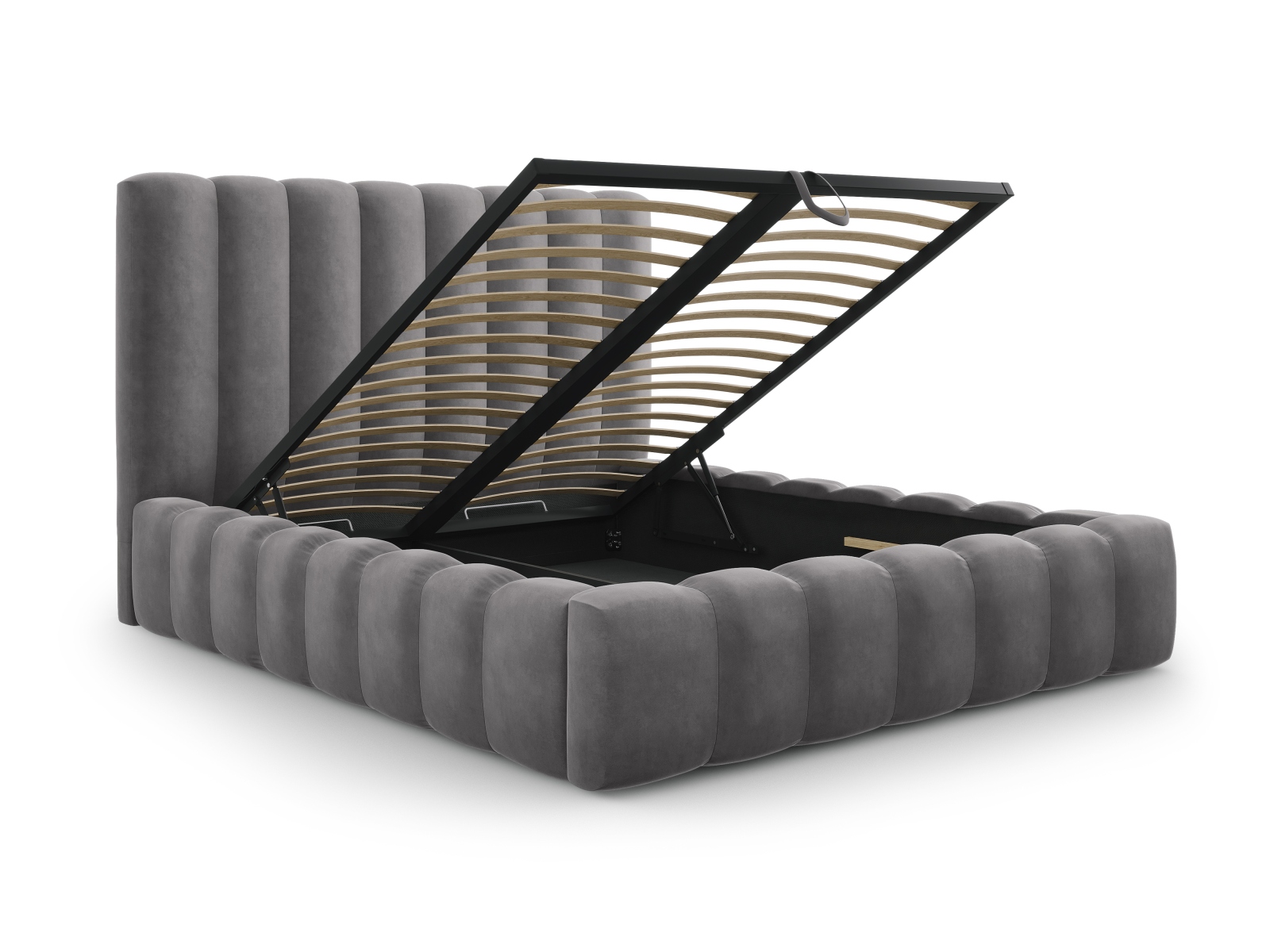 Velvet Storage Bed With Headboard, "Kelp", 205x230x125