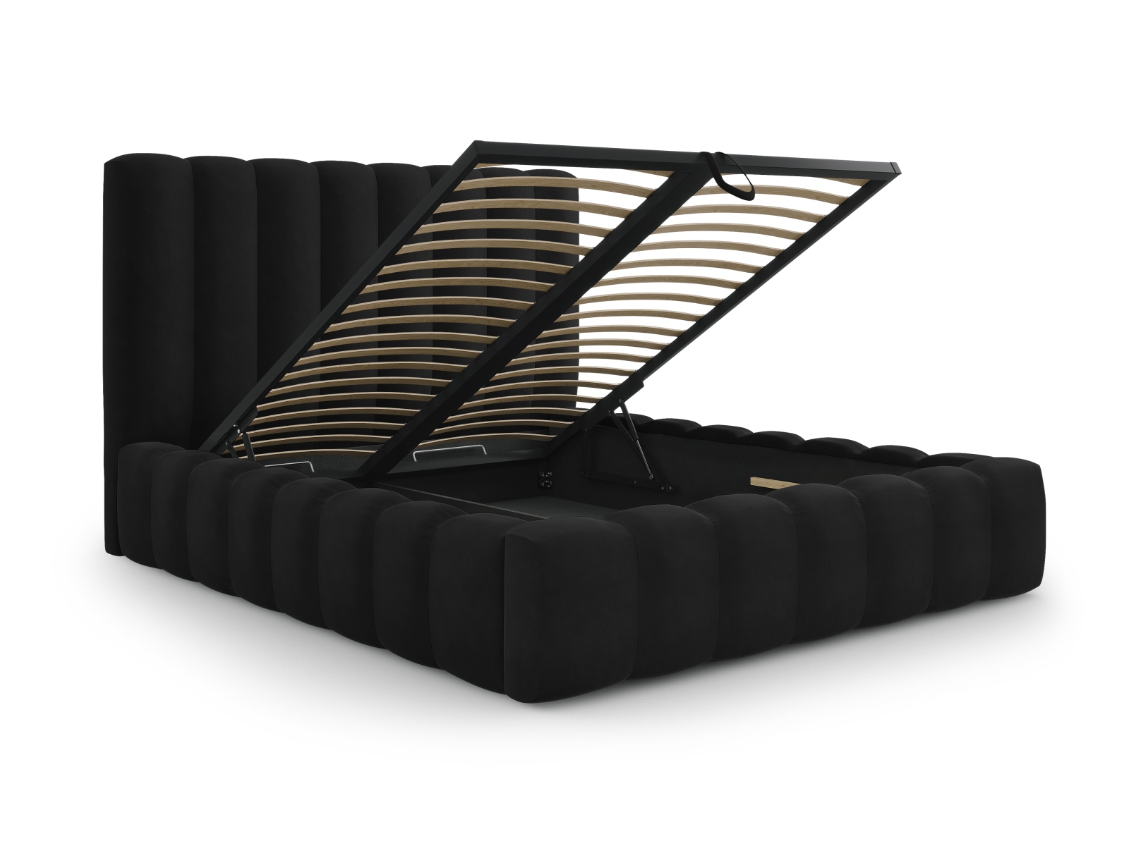 Velvet Storage Bed With Headboard, "Kelp", 205x230x125