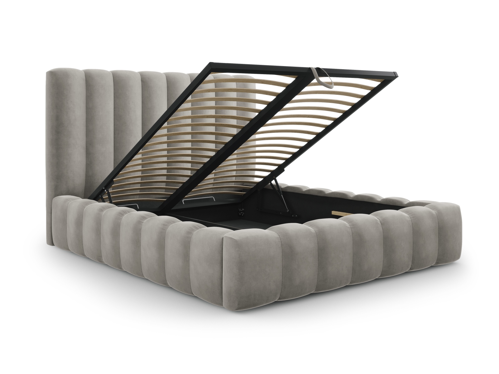 Velvet Storage Bed With Headboard, "Kelp", 225x230x125