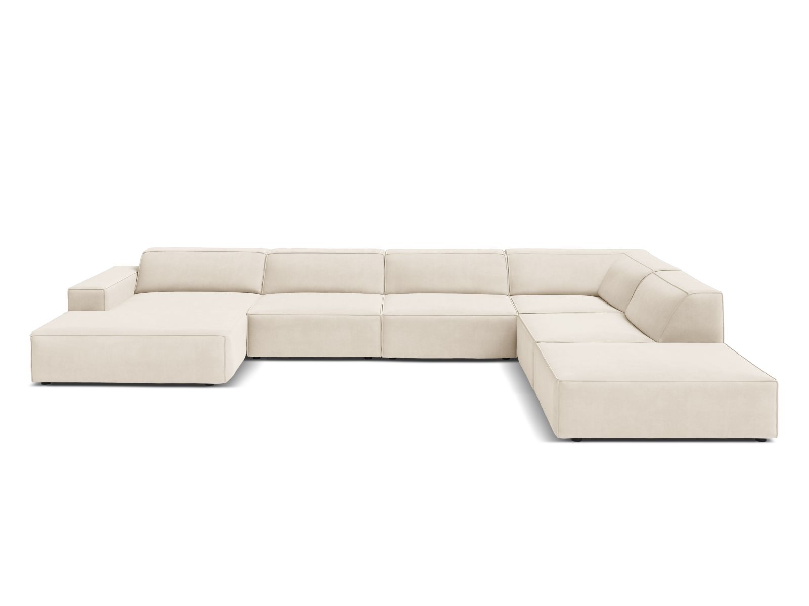 Velvet Modular Panoramic Right Corner Sofa, "Jodie", 7 Seats, 361x258x77