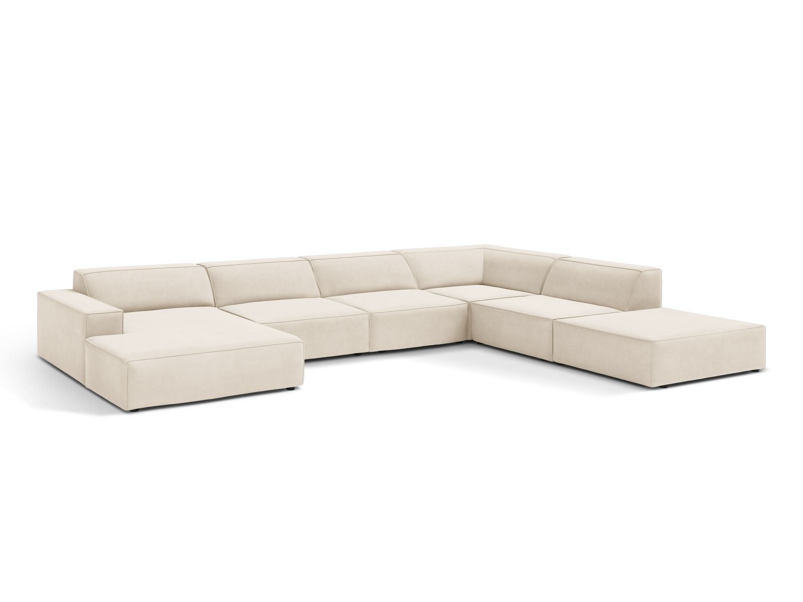 Velvet Modular Panoramic Right Corner Sofa, "Jodie", 7 Seats, 361x258x77