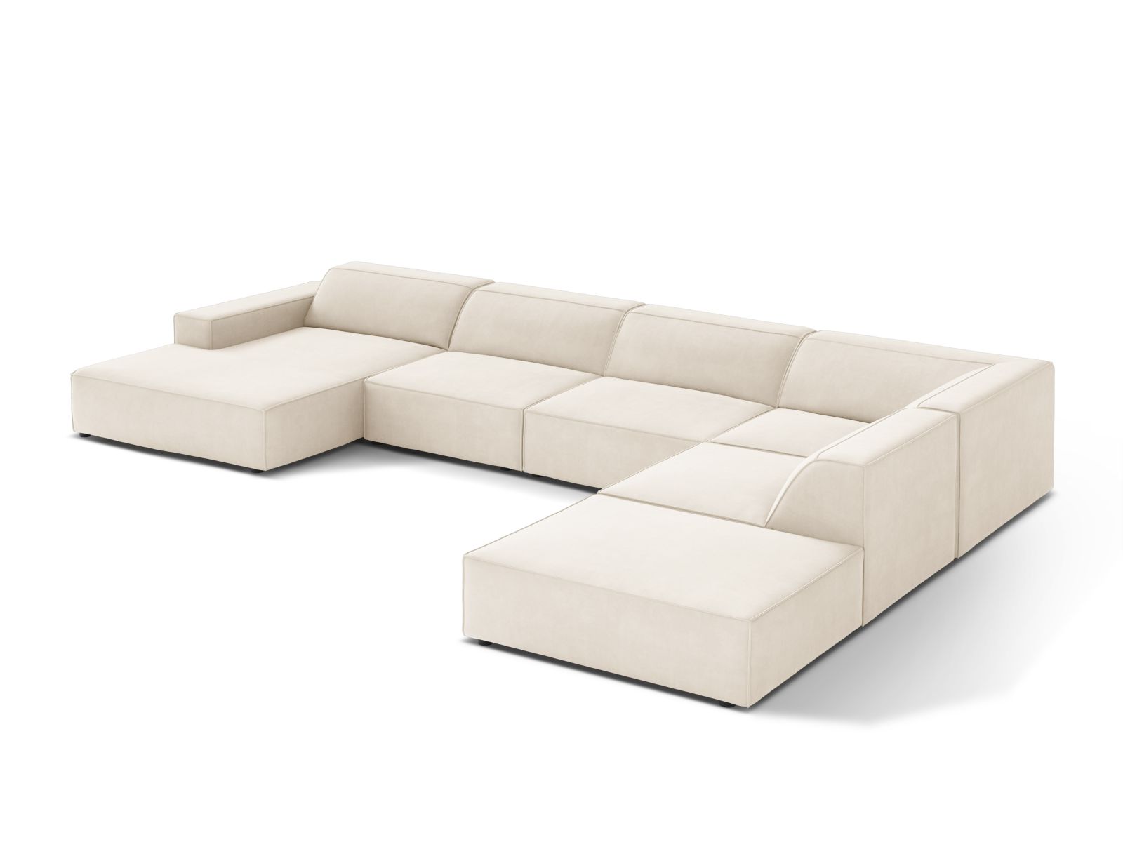 Velvet Modular Panoramic Right Corner Sofa, "Jodie", 7 Seats, 361x258x77