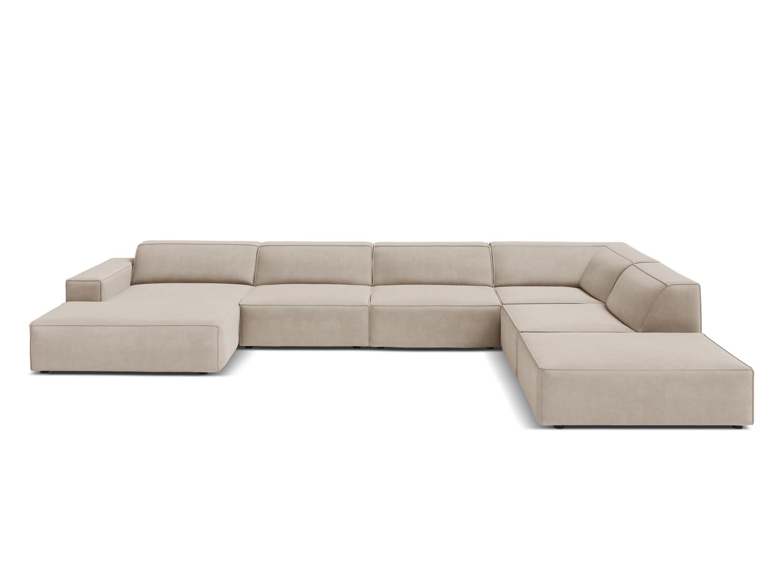 Velvet Modular Panoramic Right Corner Sofa, "Jodie", 7 Seats, 361x258x77