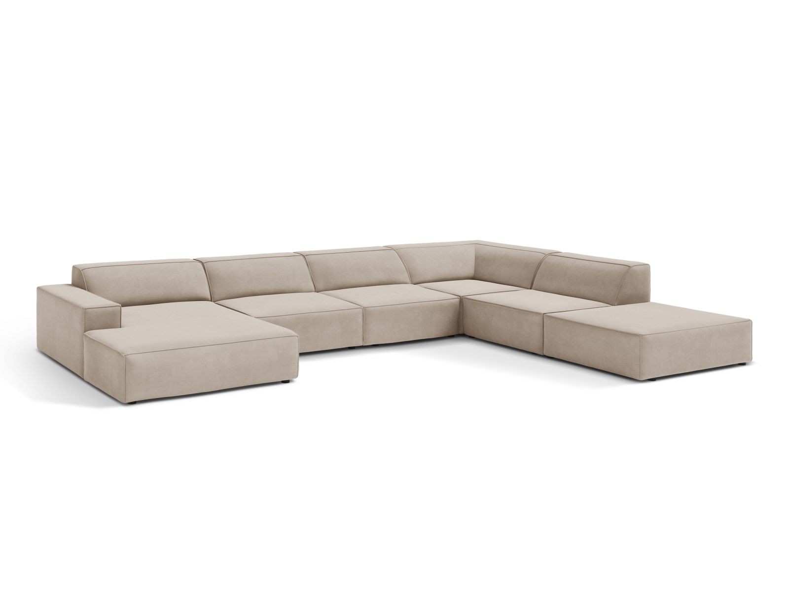 Velvet Modular Panoramic Right Corner Sofa, "Jodie", 7 Seats, 361x258x77