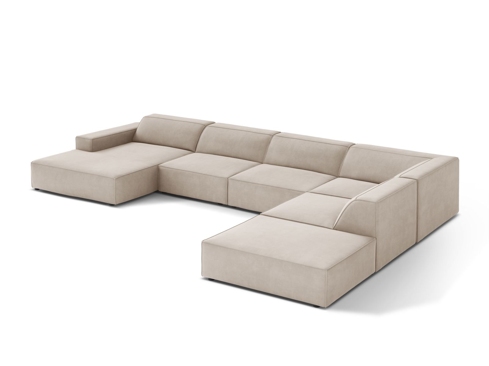 Velvet Modular Panoramic Right Corner Sofa, "Jodie", 7 Seats, 361x258x77