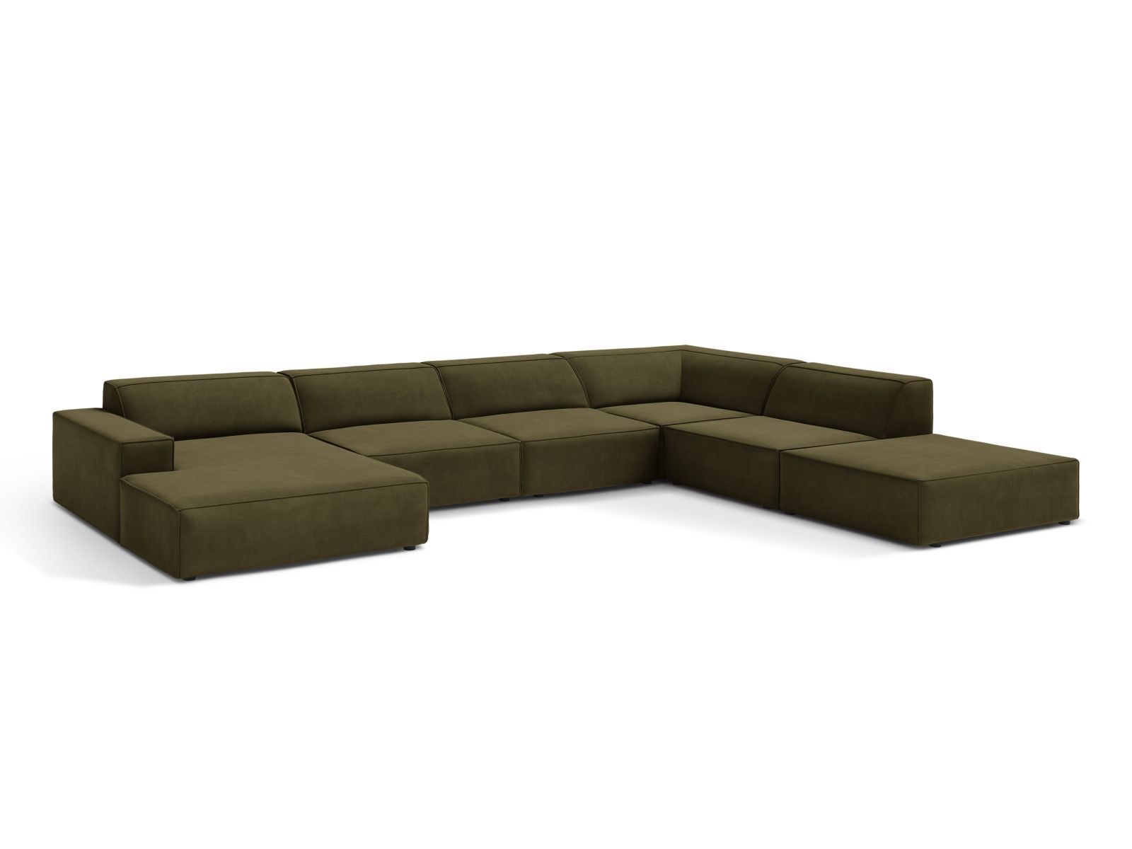 Velvet Modular Panoramic Right Corner Sofa, "Jodie", 7 Seats, 361x258x77