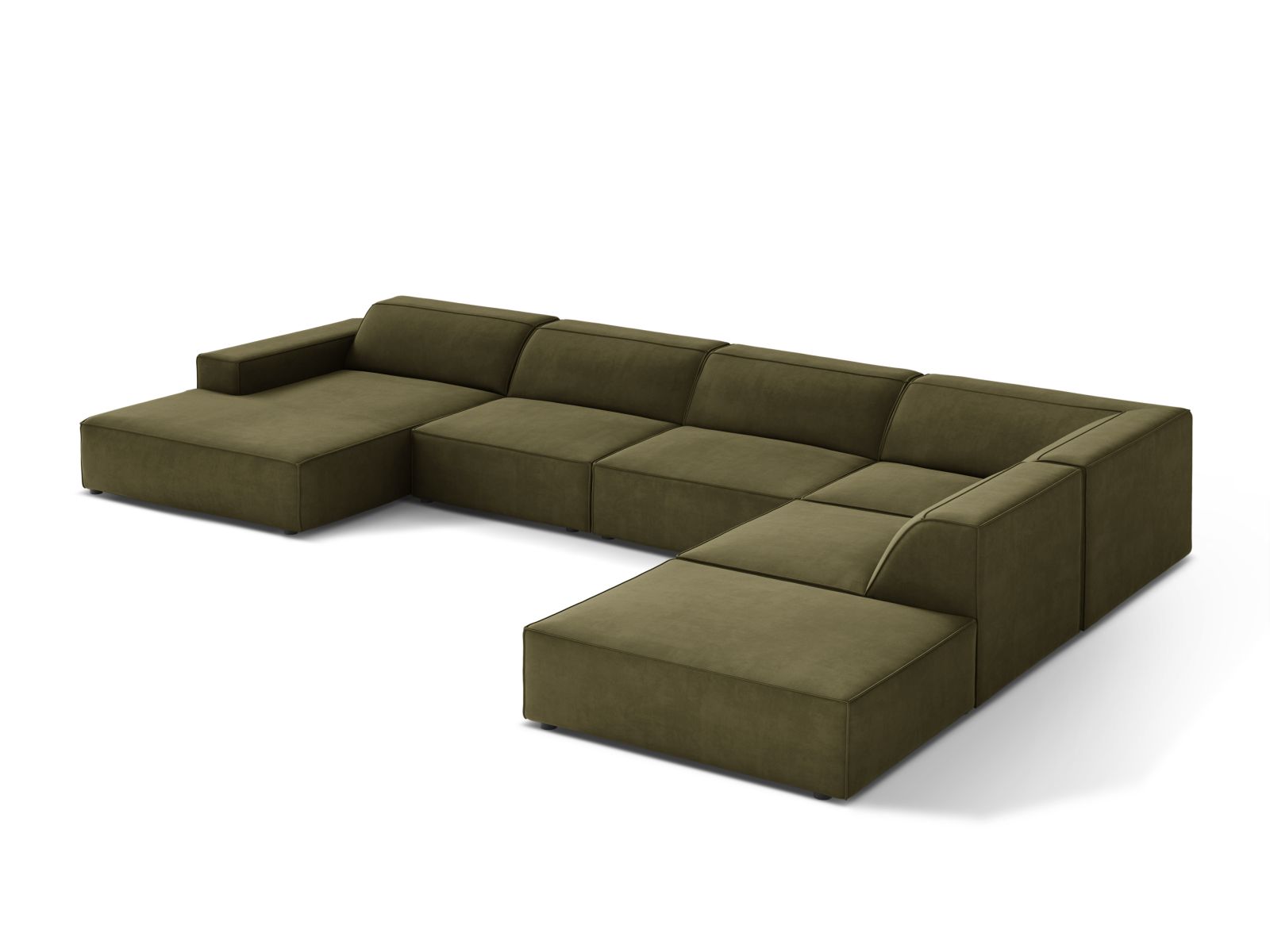 Velvet Modular Panoramic Right Corner Sofa, "Jodie", 7 Seats, 361x258x77