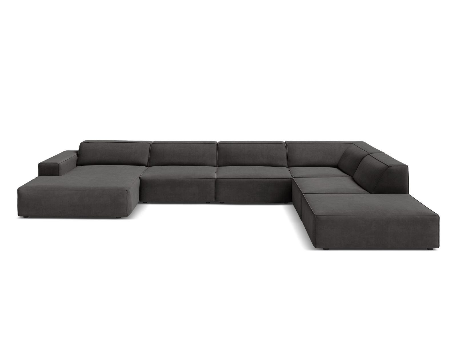 Velvet Modular Panoramic Right Corner Sofa, "Jodie", 7 Seats, 361x258x77