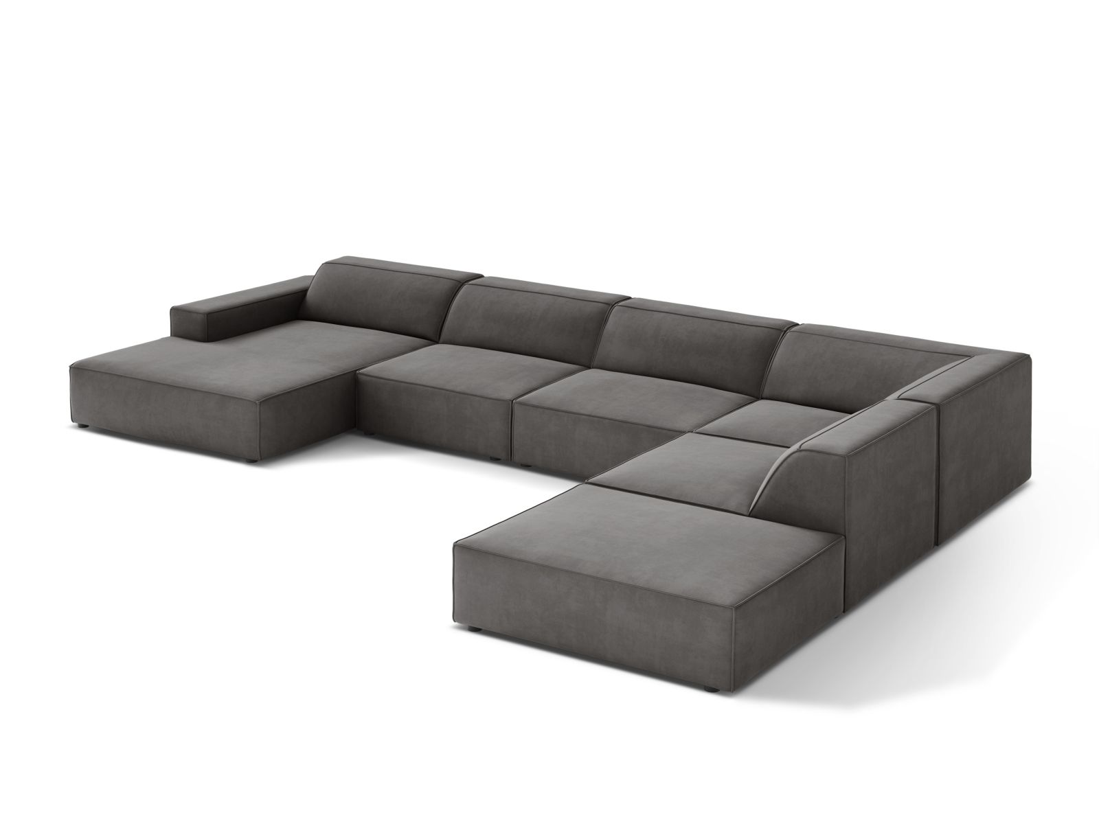 Velvet Modular Panoramic Right Corner Sofa, "Jodie", 7 Seats, 361x258x77