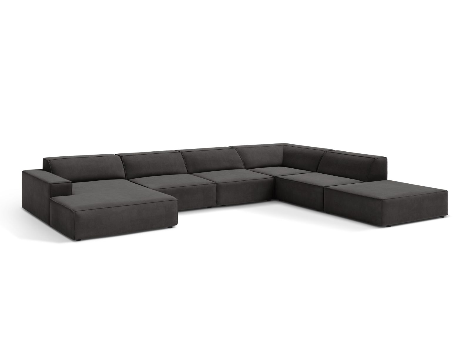 Velvet Modular Panoramic Right Corner Sofa, "Jodie", 7 Seats, 361x258x77