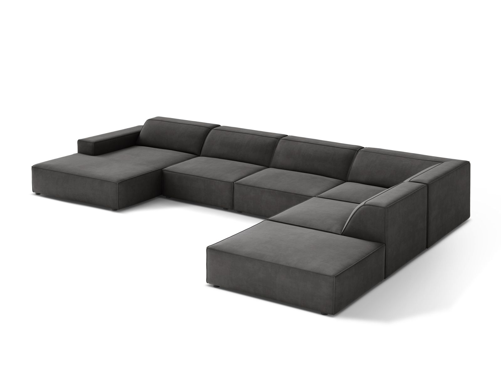 Velvet Modular Panoramic Right Corner Sofa, "Jodie", 7 Seats, 361x258x77