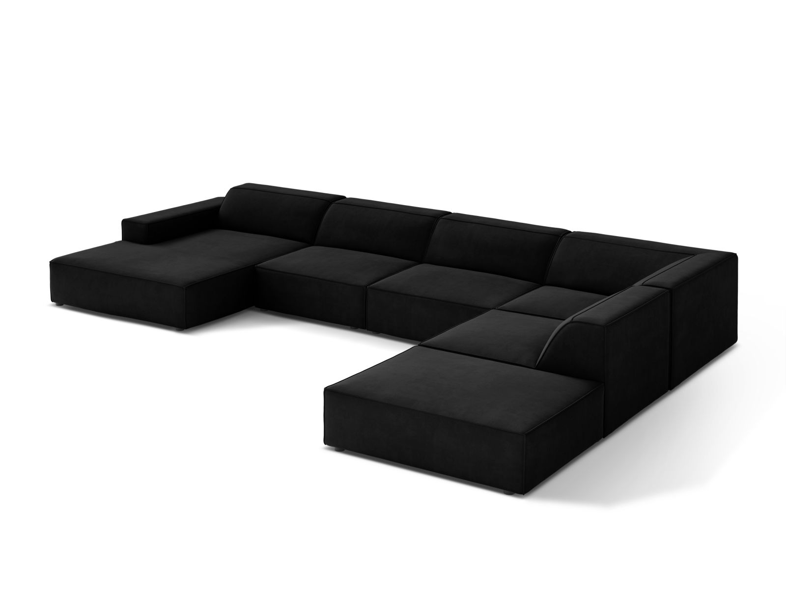 Velvet Modular Panoramic Right Corner Sofa, "Jodie", 7 Seats, 361x258x77