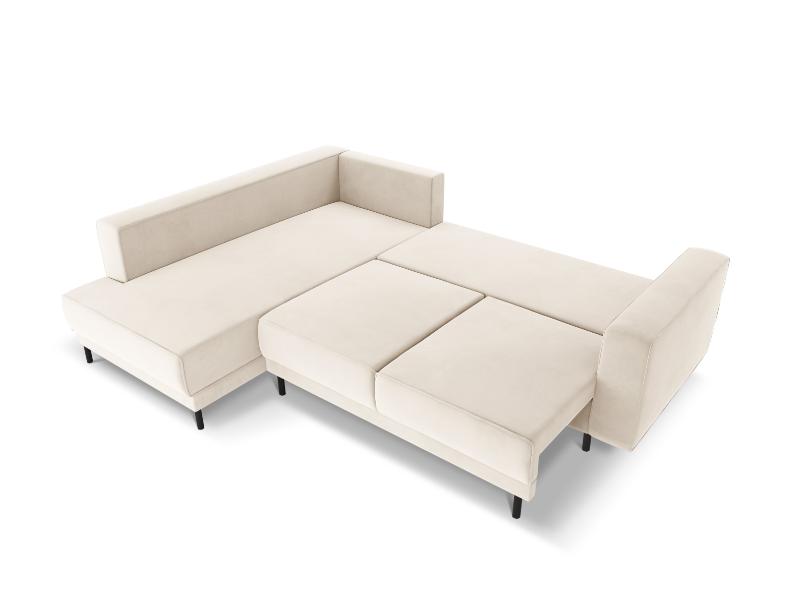 Velvet Left Corner Sofa With Bed Function, "Caro", 5 Seats, 247x187x90