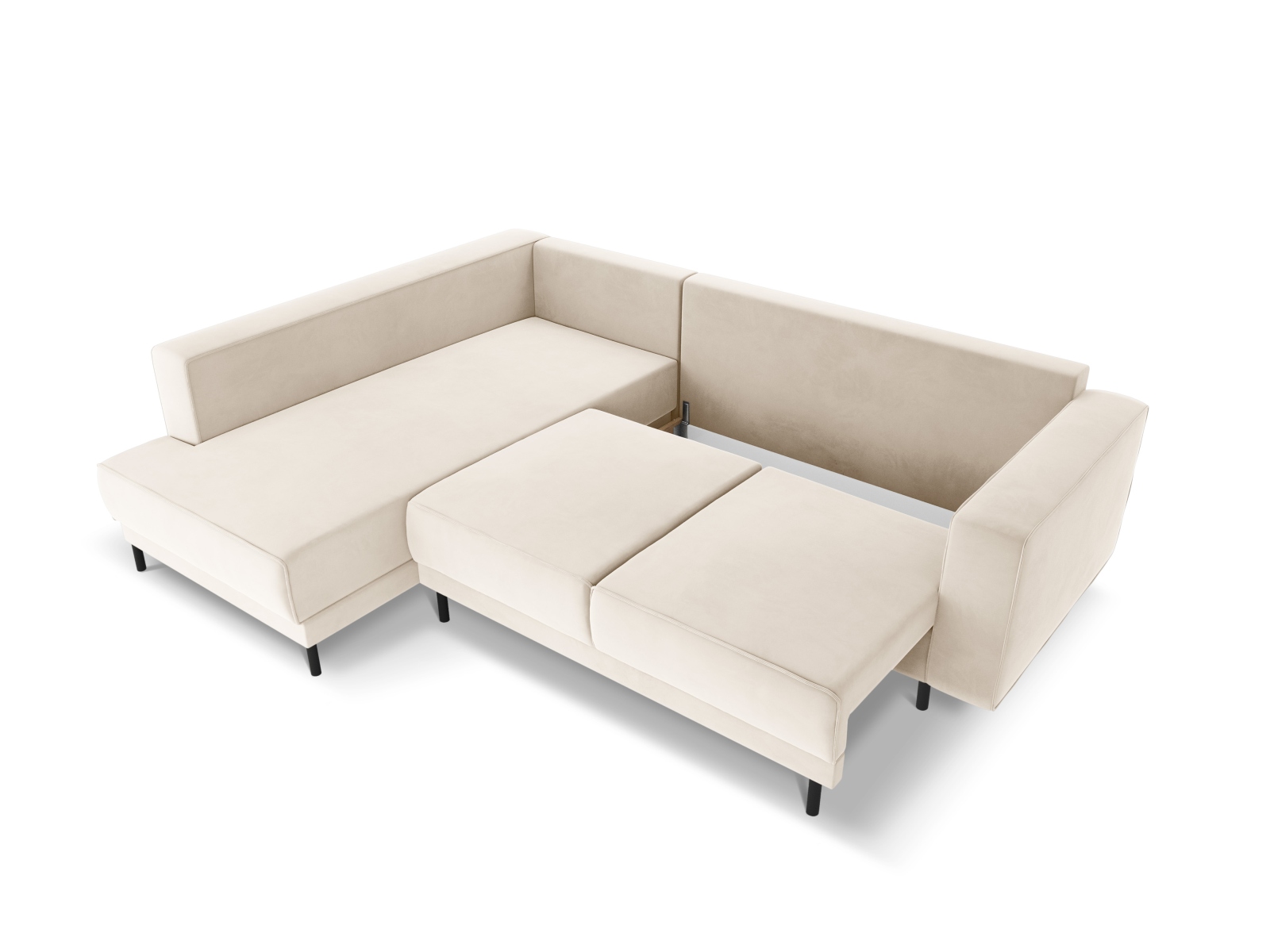 Velvet Left Corner Sofa With Bed Function, "Caro", 5 Seats, 247x187x90
