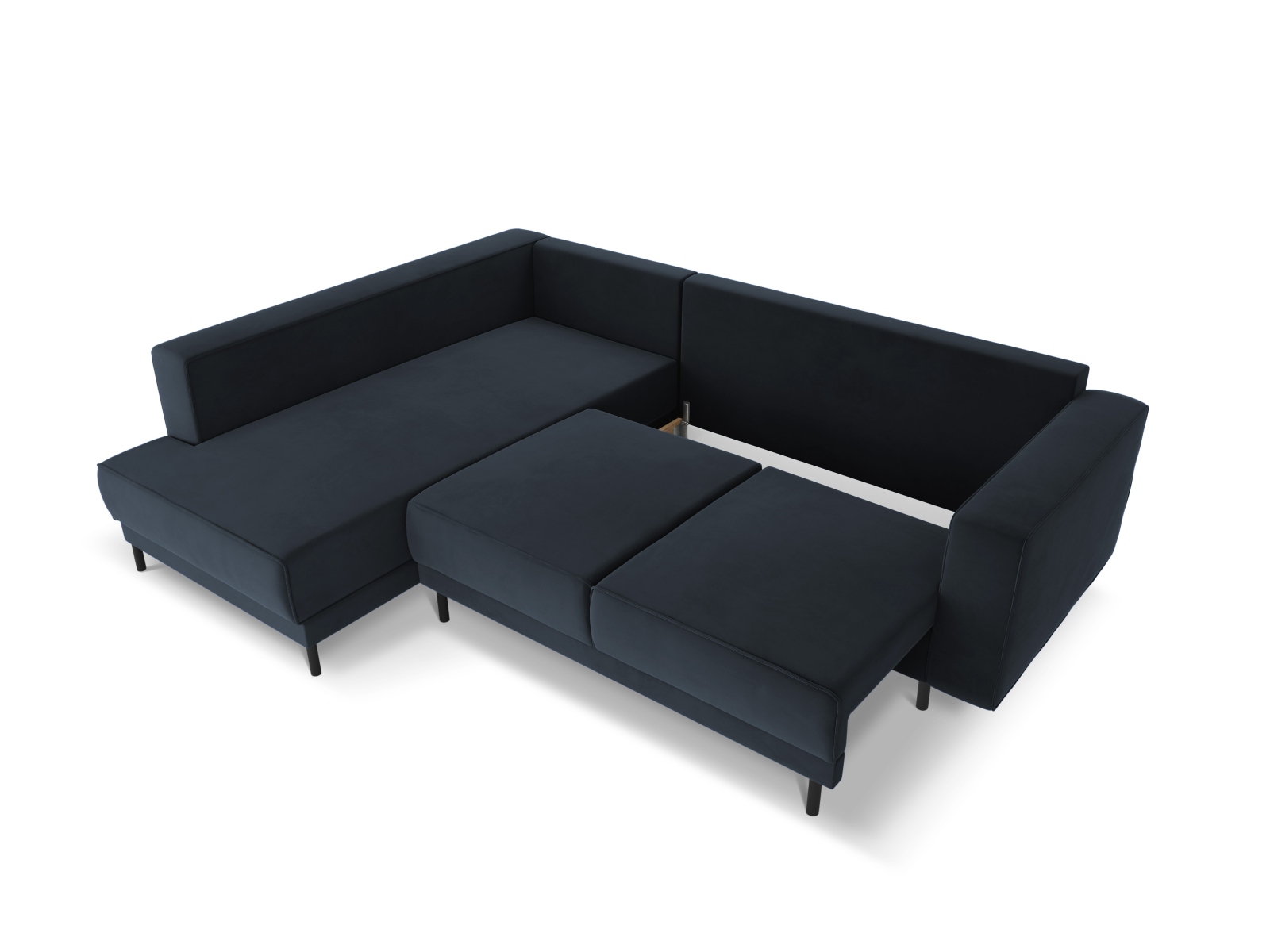 Velvet Left Corner Sofa With Bed Function, "Caro", 5 Seats, 247x187x90