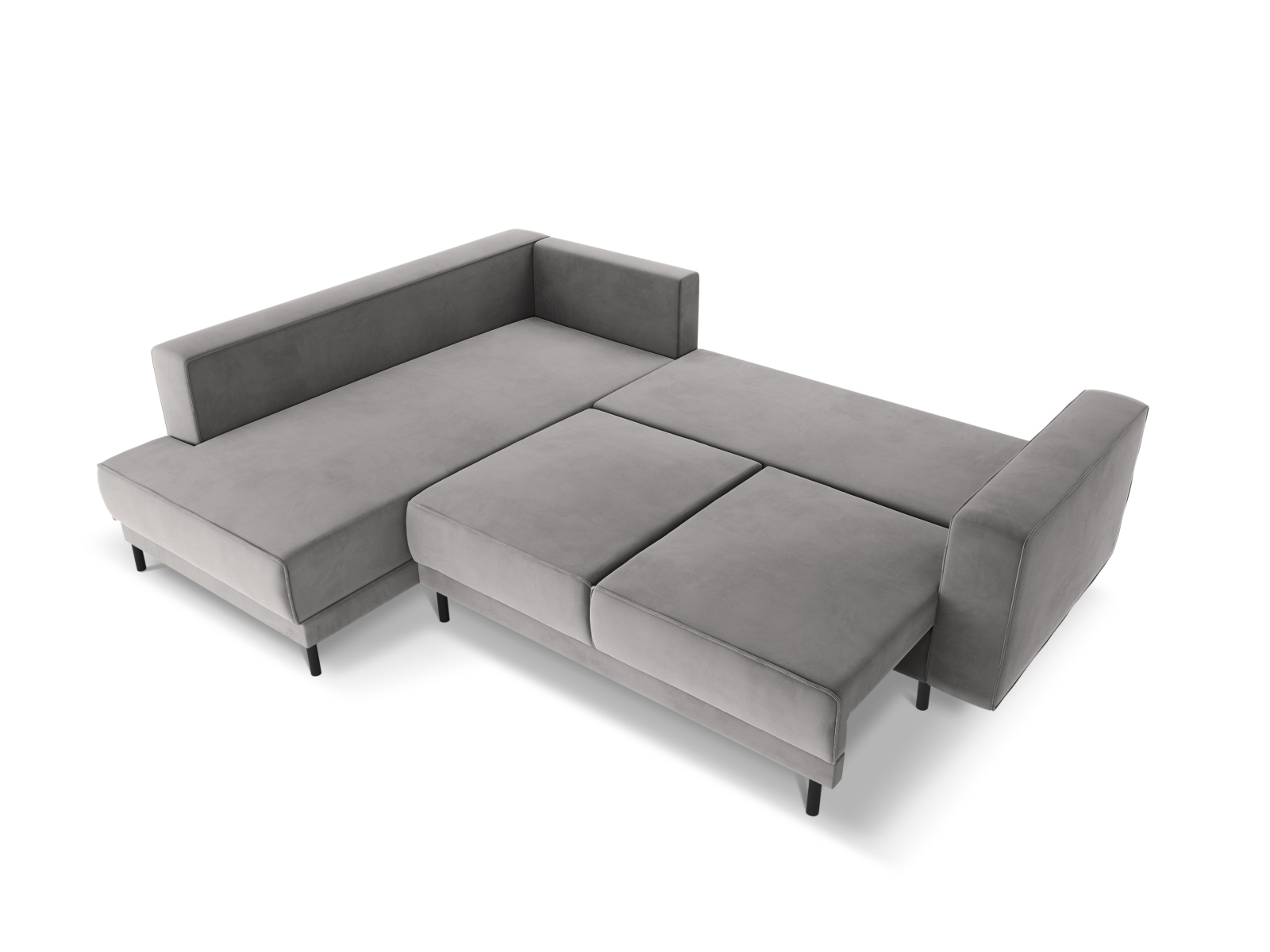 Velvet Left Corner Sofa With Bed Function, "Caro", 5 Seats, 247x187x90