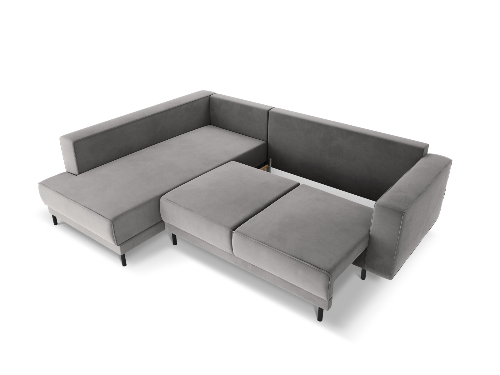 Velvet Left Corner Sofa With Bed Function, "Caro", 5 Seats, 247x187x90