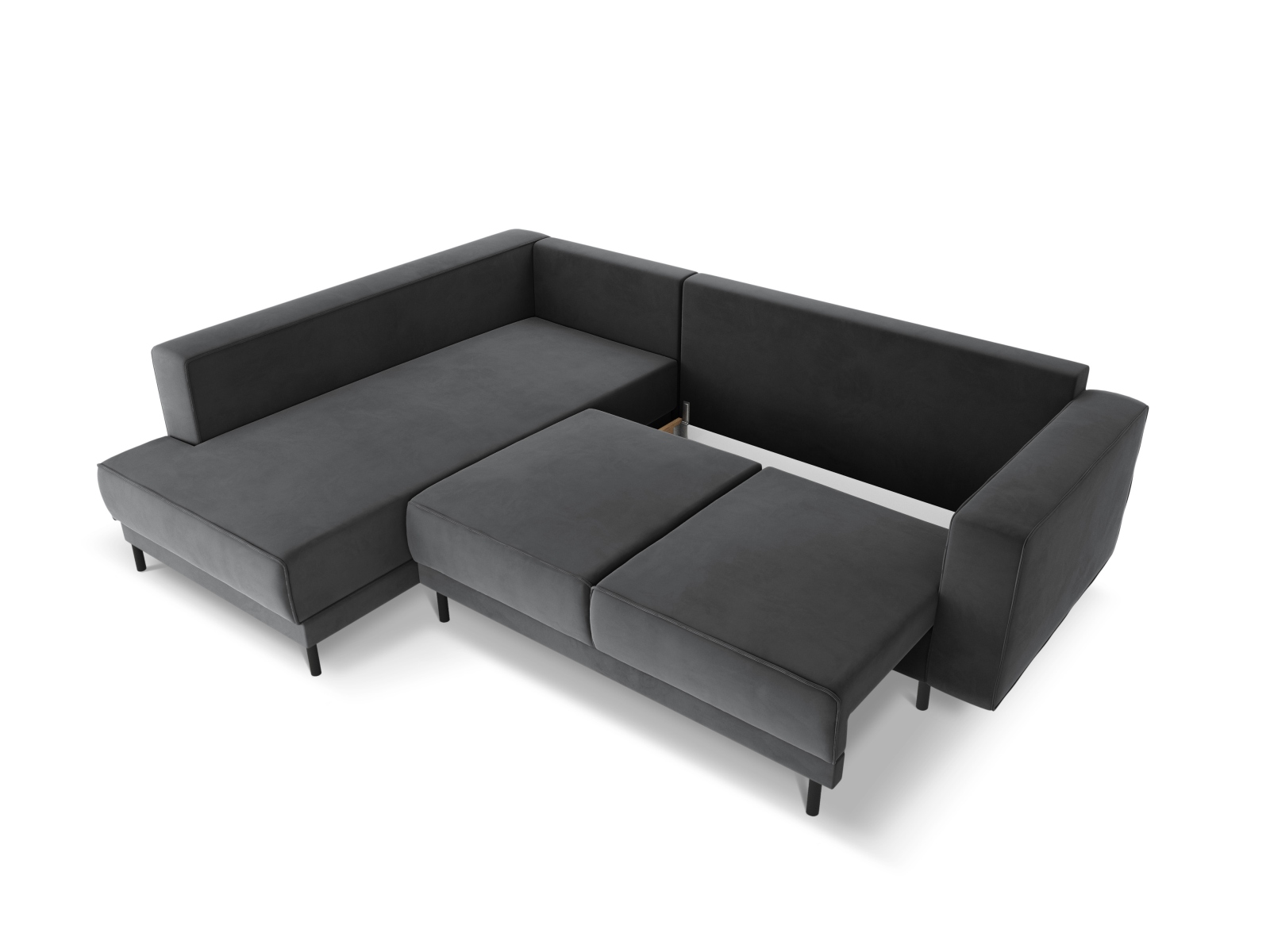 Velvet Left Corner Sofa With Bed Function, "Caro", 5 Seats, 247x187x90