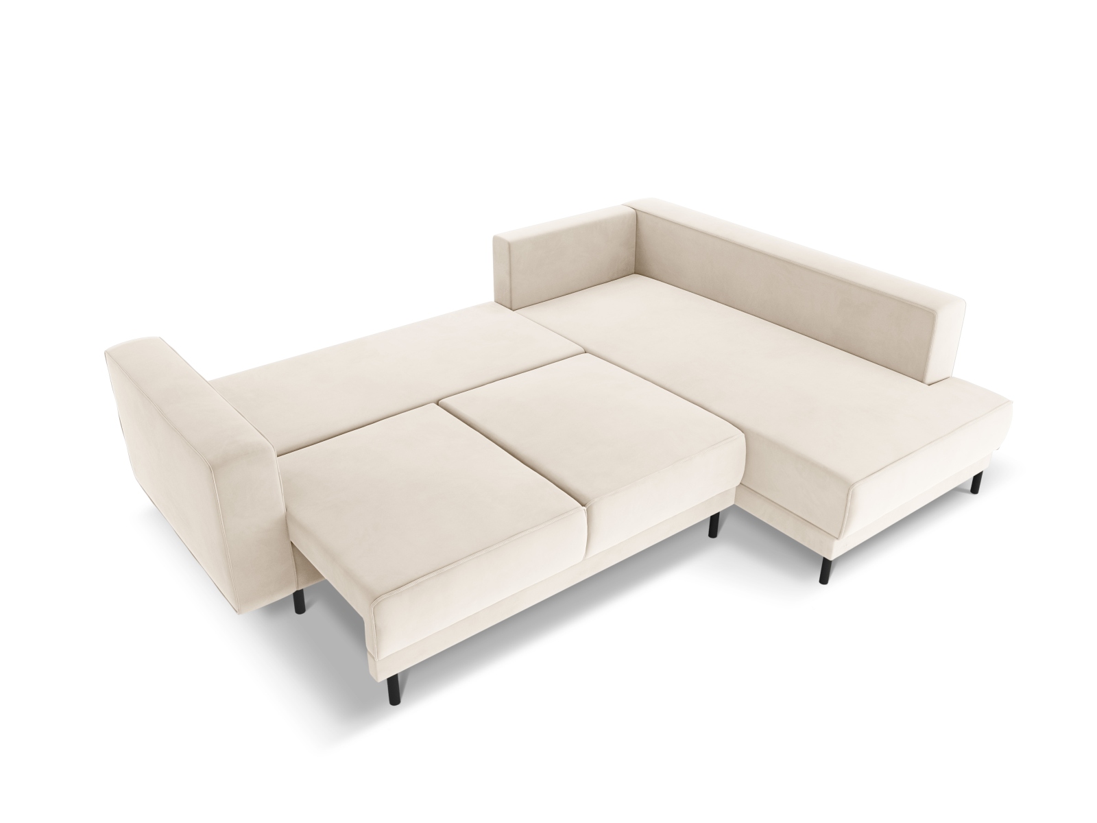 Velvet Right Corner Sofa With Bed Function, "Caro", 5 Seats, 247x187x90