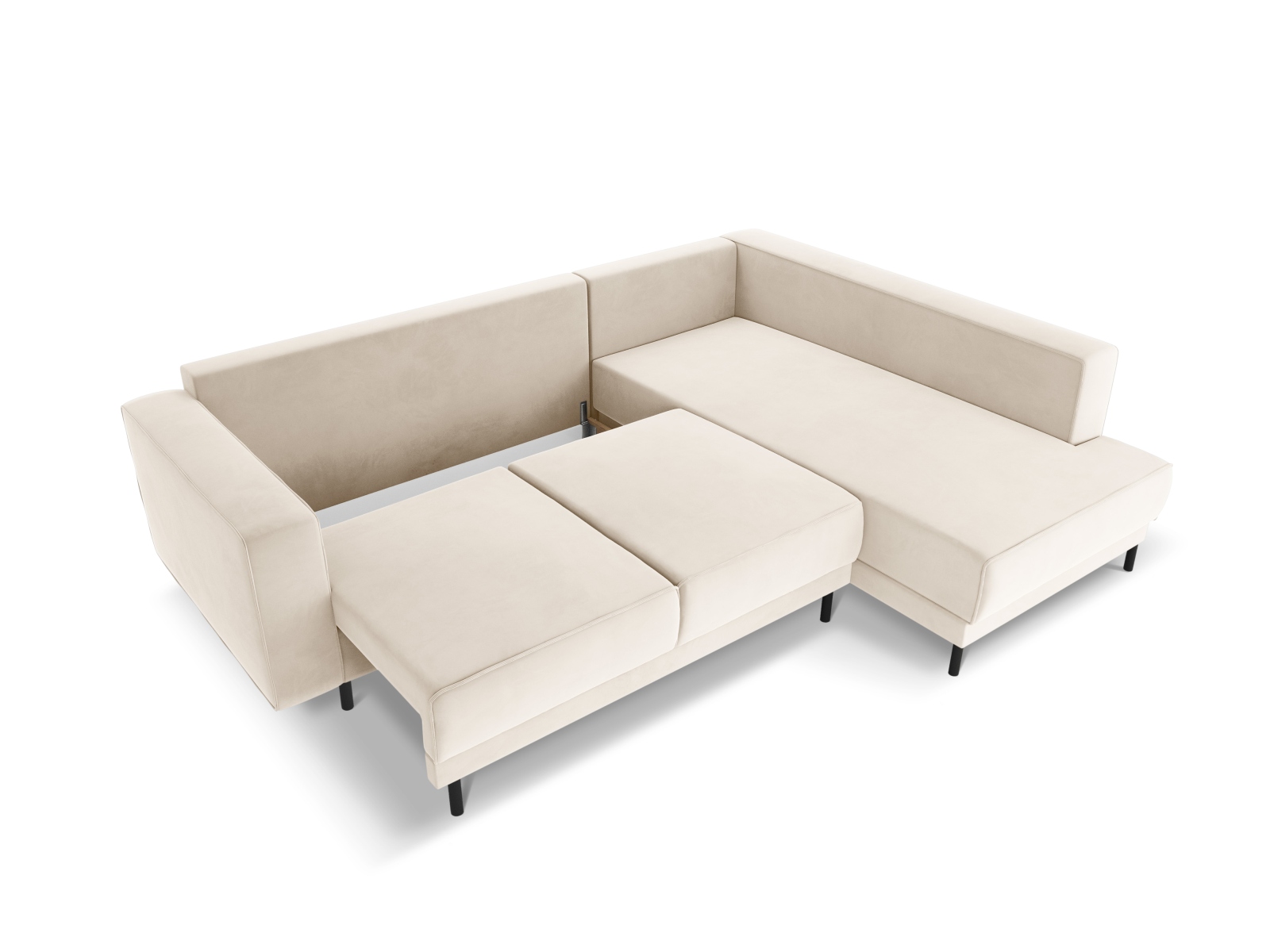 Velvet Right Corner Sofa With Bed Function, "Caro", 5 Seats, 247x187x90
