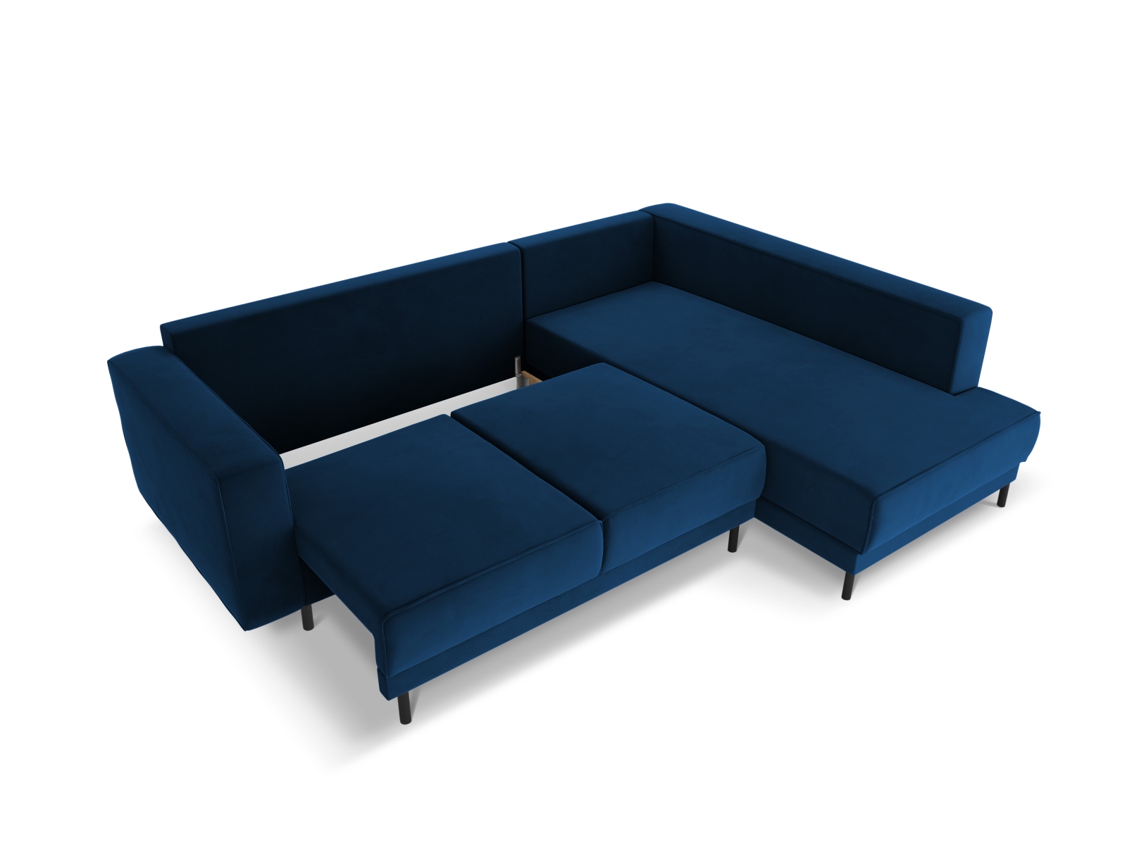 Velvet Right Corner Sofa With Bed Function, "Caro", 5 Seats, 247x187x90