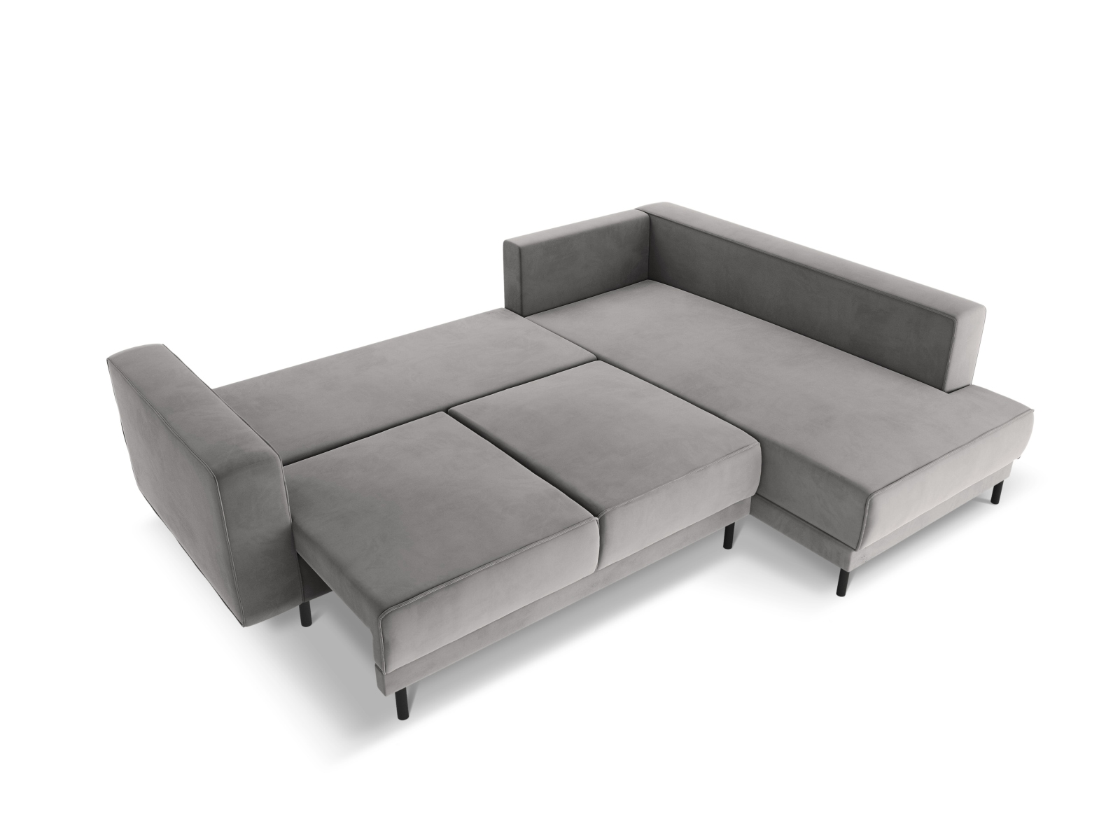 Velvet Right Corner Sofa With Bed Function, "Caro", 5 Seats, 247x187x90