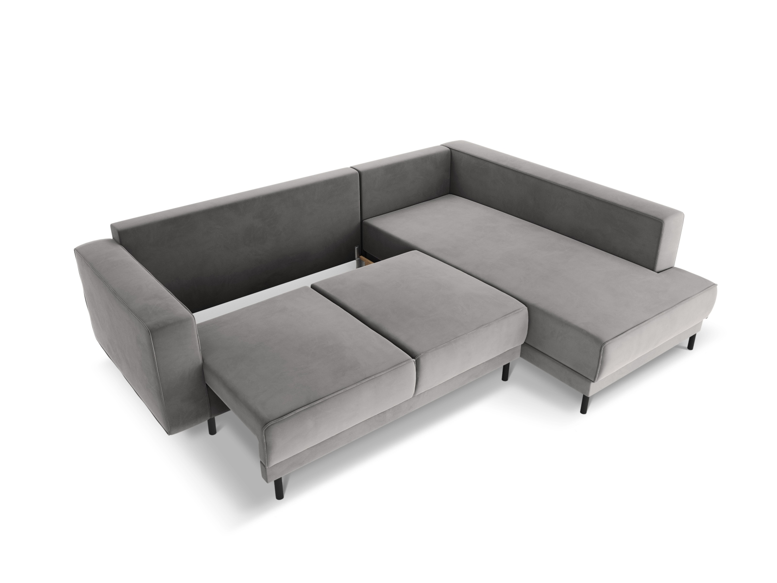 Velvet Right Corner Sofa With Bed Function, "Caro", 5 Seats, 247x187x90