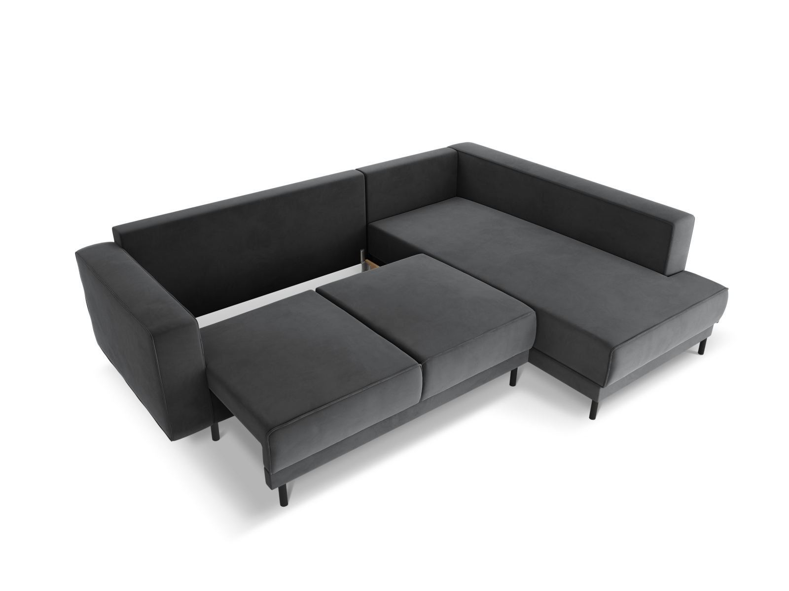 Velvet Right Corner Sofa With Bed Function, "Caro", 5 Seats, 247x187x90