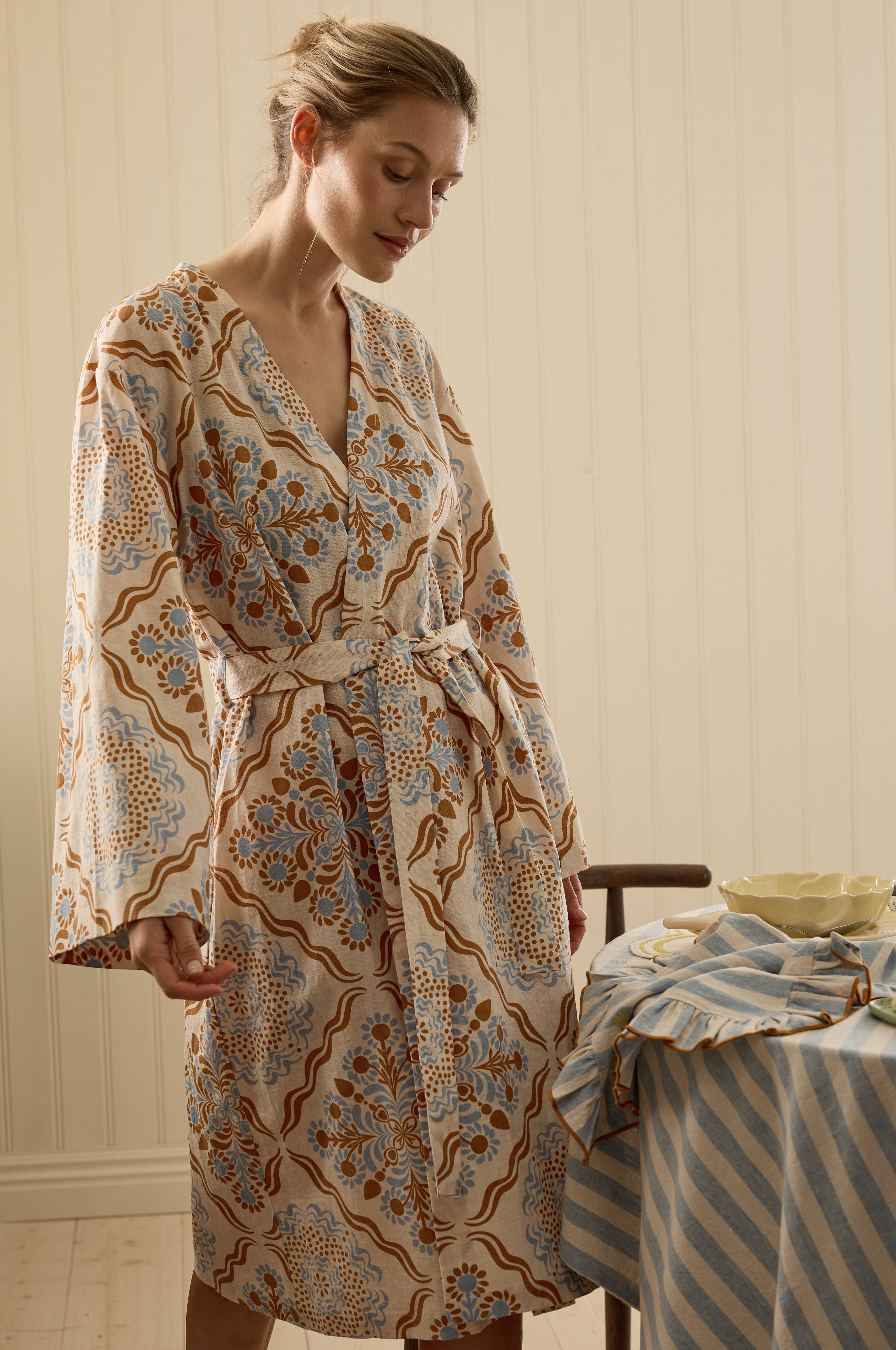 Kimono Elly Tile Kimono i resirkulert halvlinne