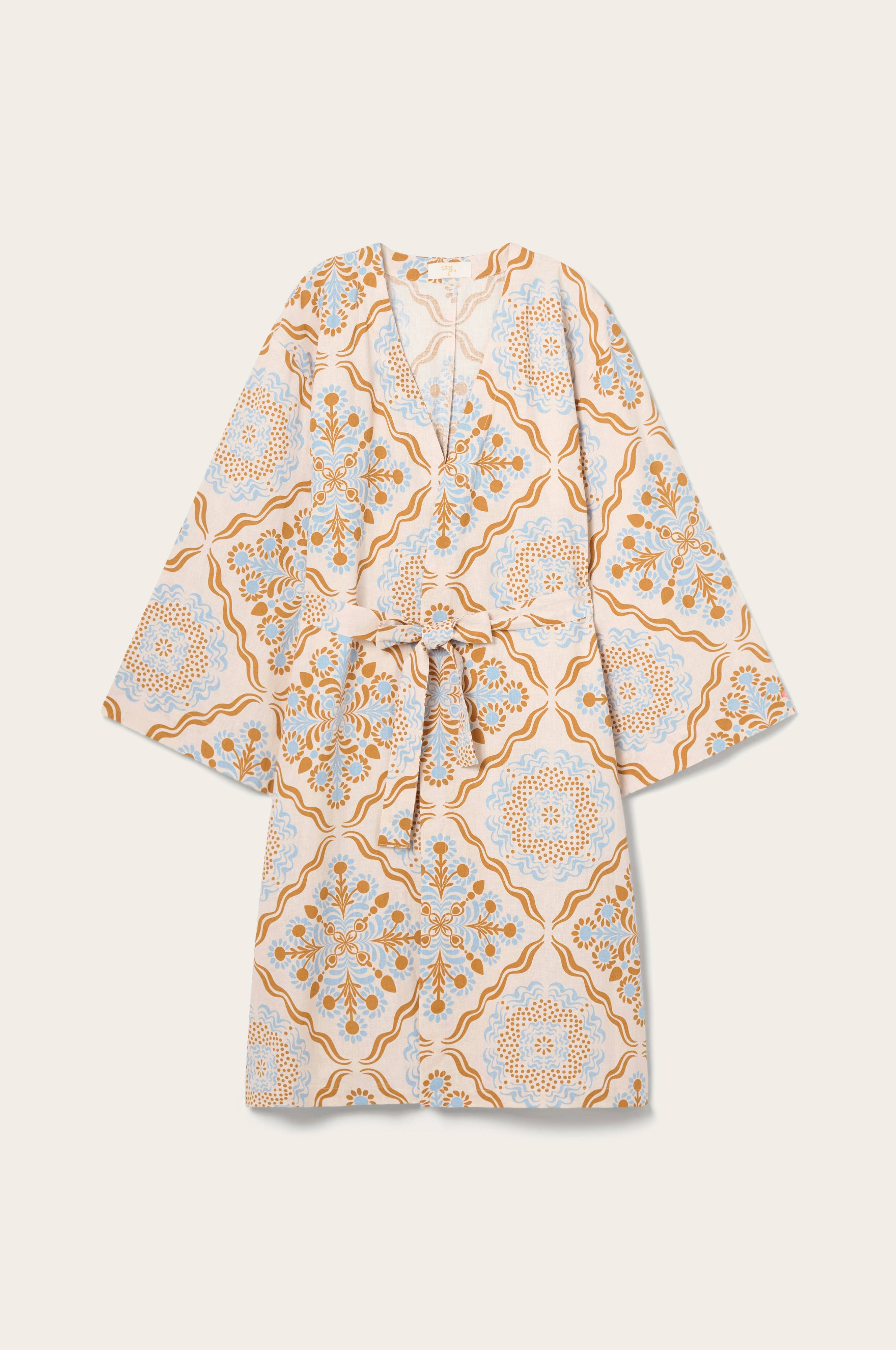 Kimono Elly Tile Kimono i resirkulert halvlinne