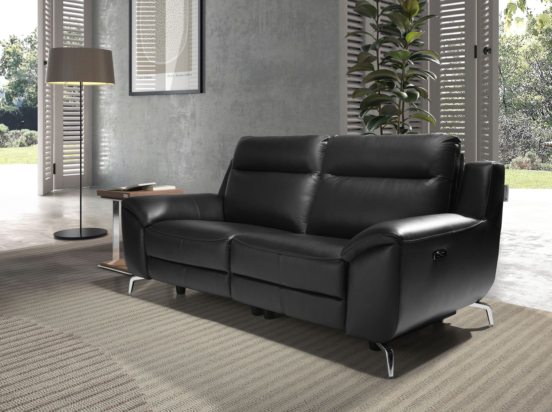 2 seater black leather relax sofa